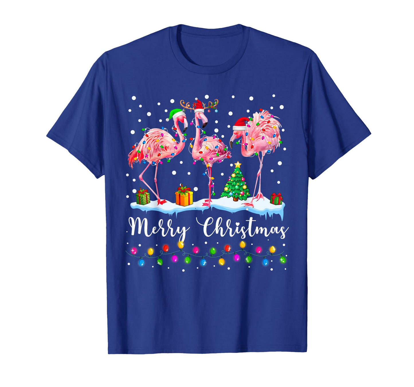 Merry Christmas Flamingo Santa Hat Xmas Pajamas Holiday T-Shirt