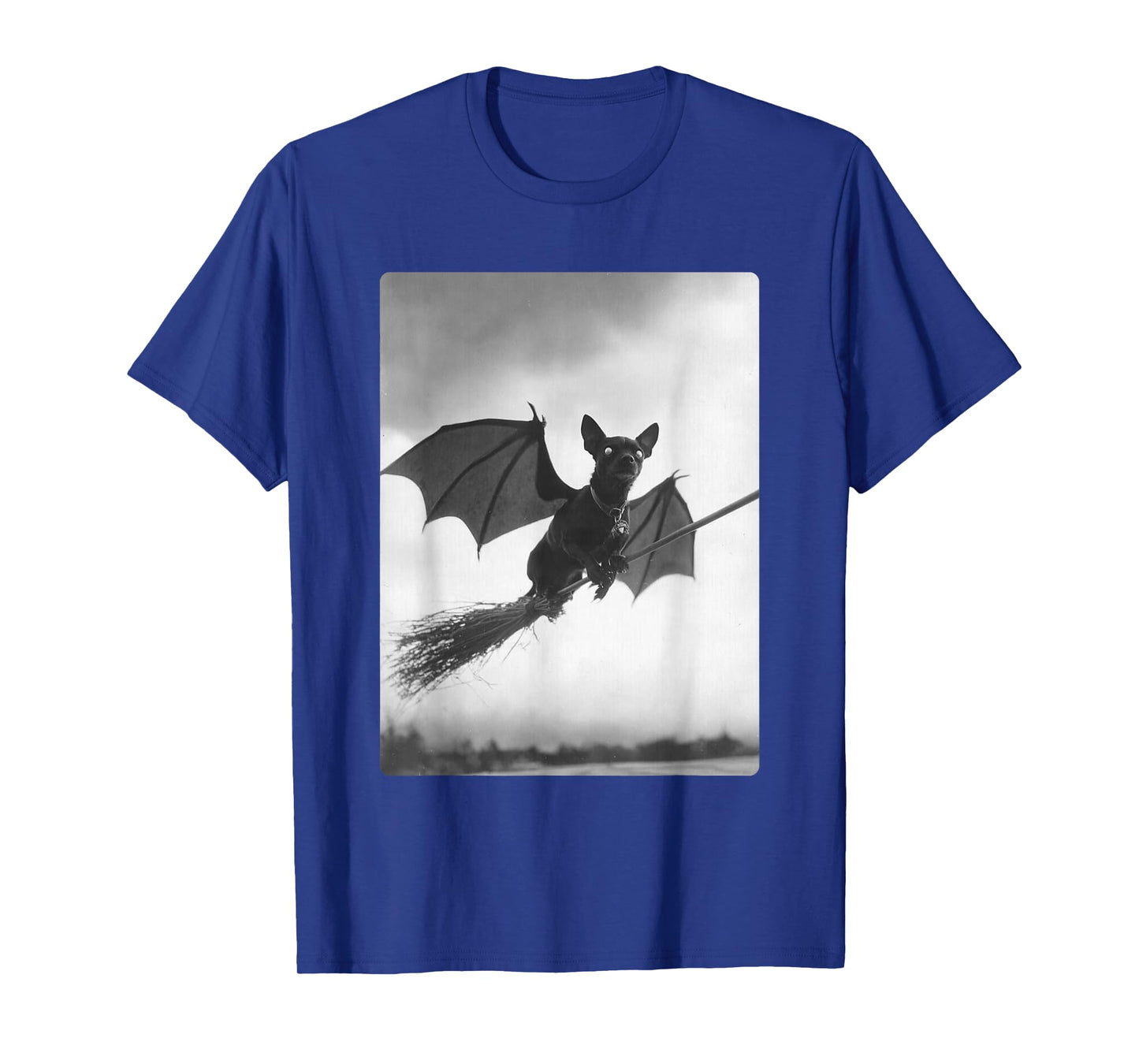 Gothic Chihuahua Witch Broom Bat Wings Spooky Halloween Dog T-Shirt