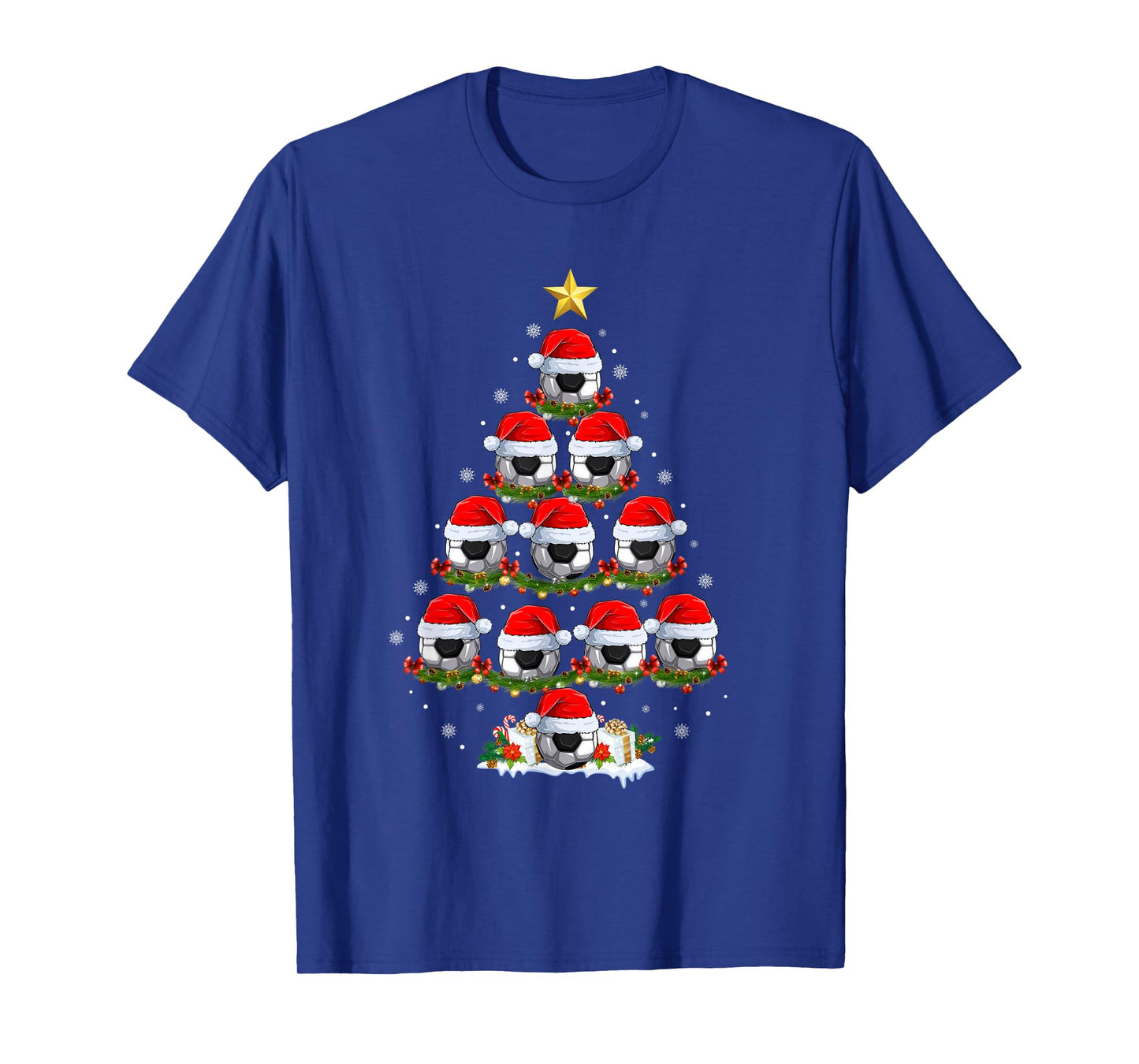 Soccer Christmas Tree Lights Men Boys Funny Xmas Pajamas T-Shirt