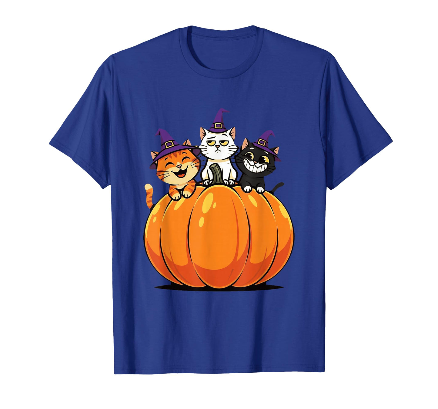 Three Witch Cats on Pumpkin - Funny Halloween Cat Lover T-Shirt