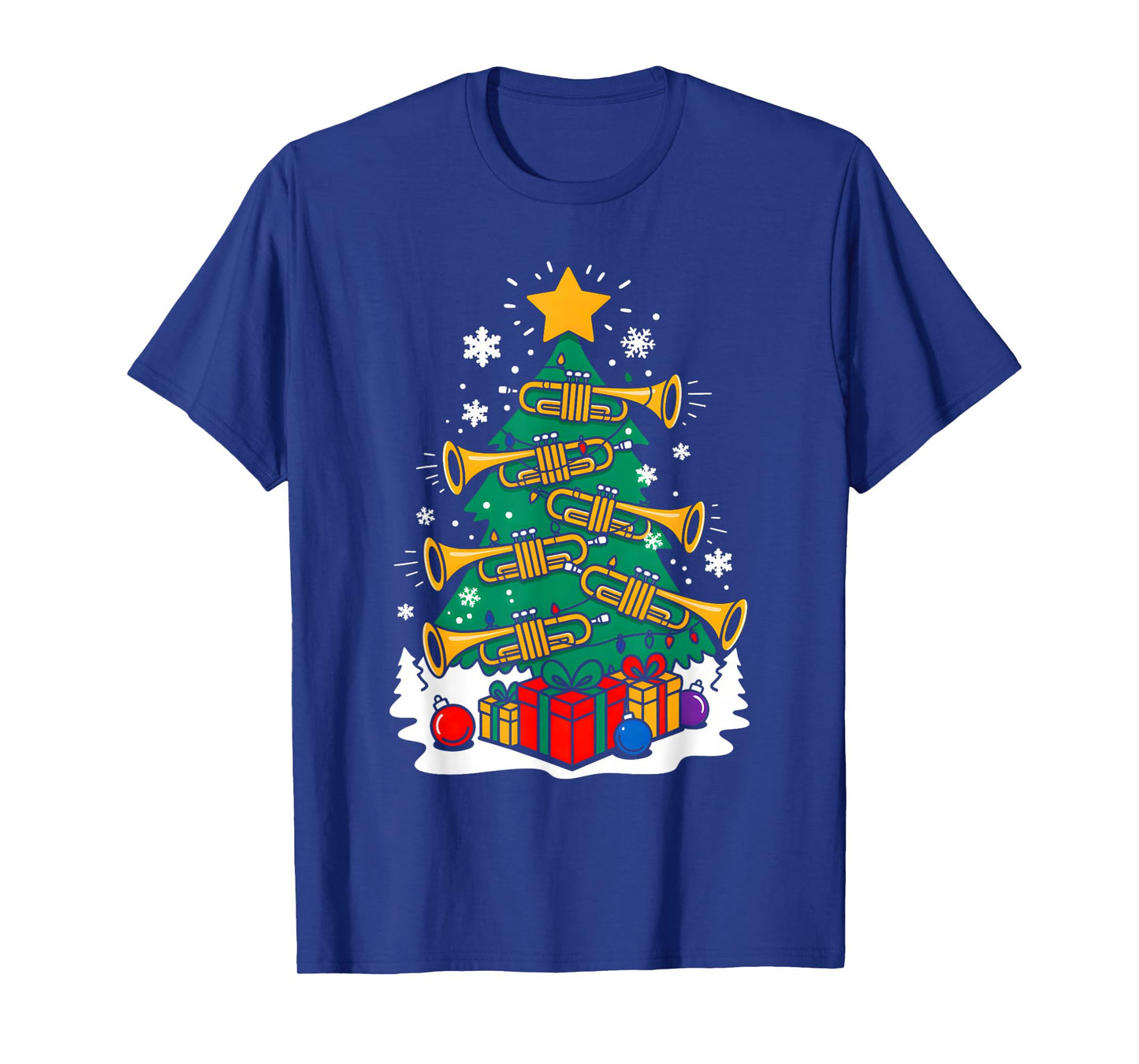 Christmas Tumpet Player Xmas Tree Funny Music Lover Santa T-Shirt