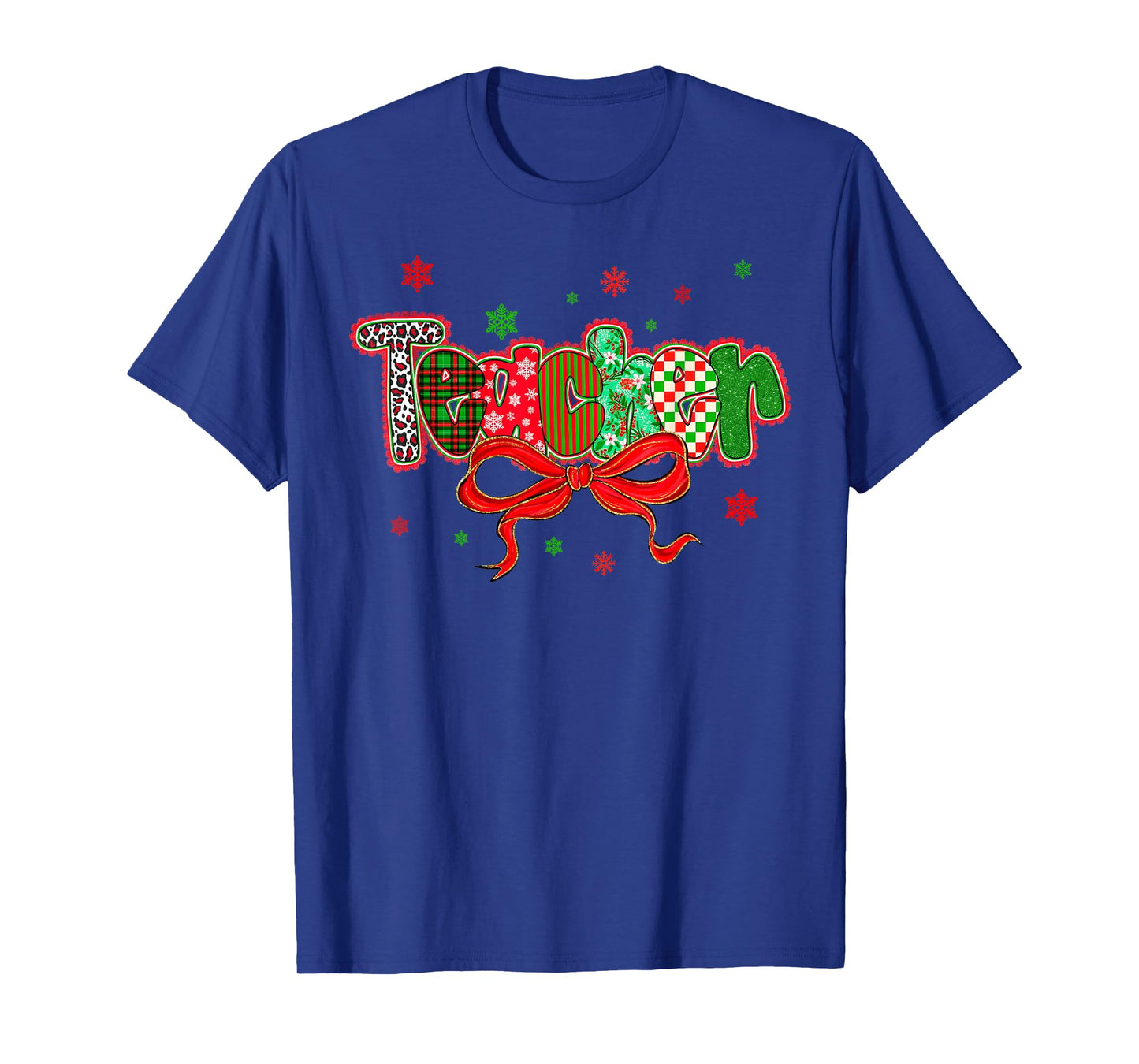 Teacher Merry Christmas Coquette Lace Bow Girl Women T-Shirt