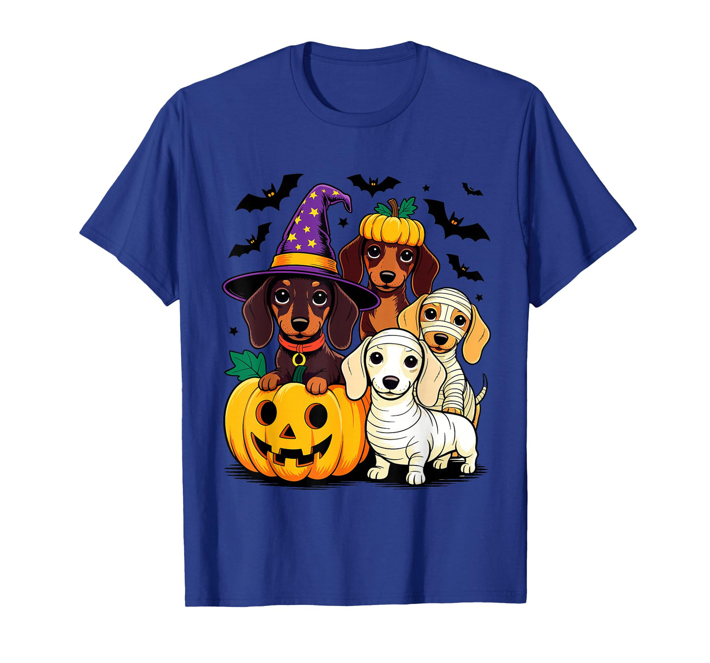 Spooky Dachshund Dogs Halloween Costumes Pumpkin Squad T-Shirt