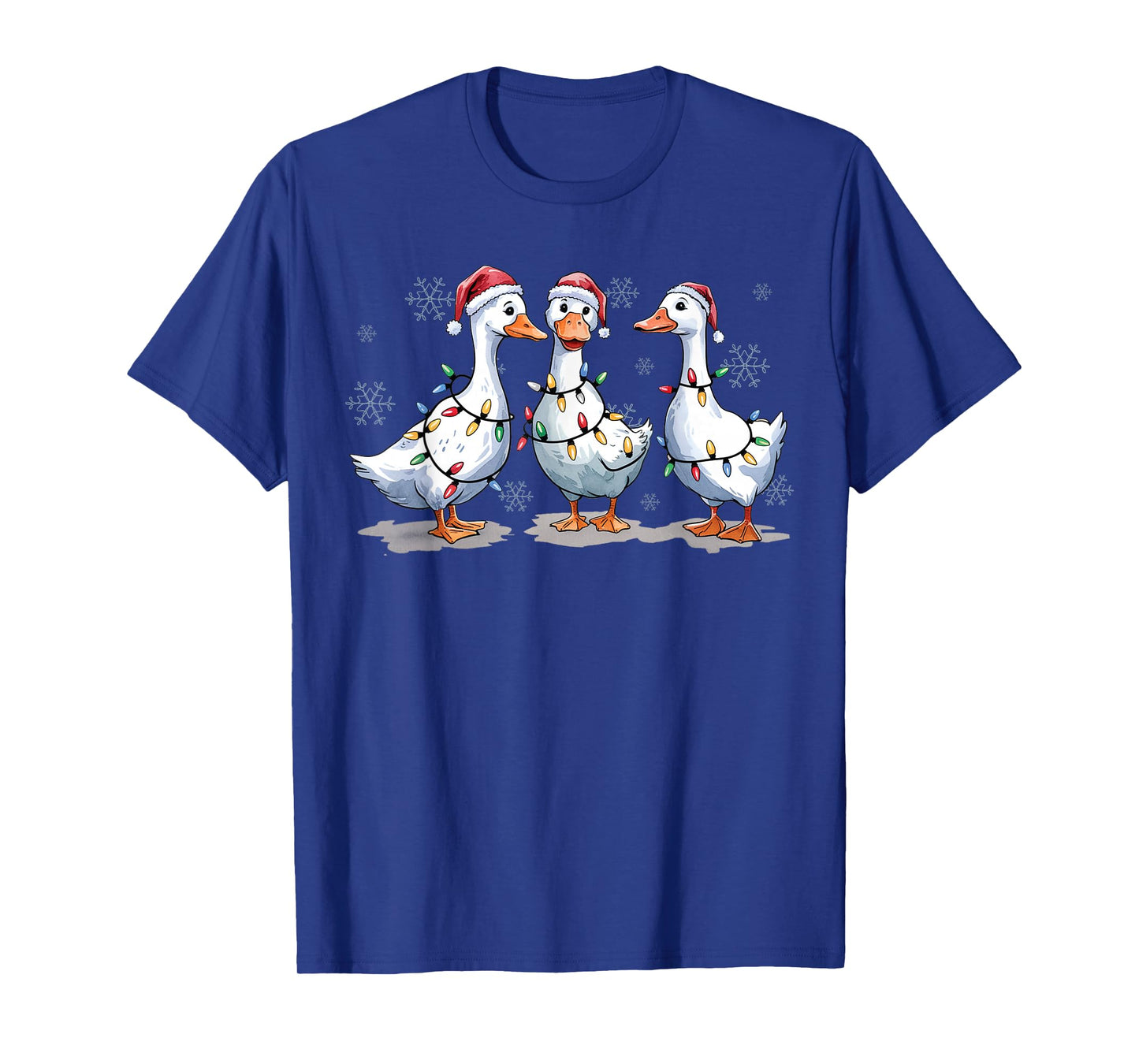 Funny Christmas Goose Lights Santa Hat Snowflakes Holiday T-Shirt
