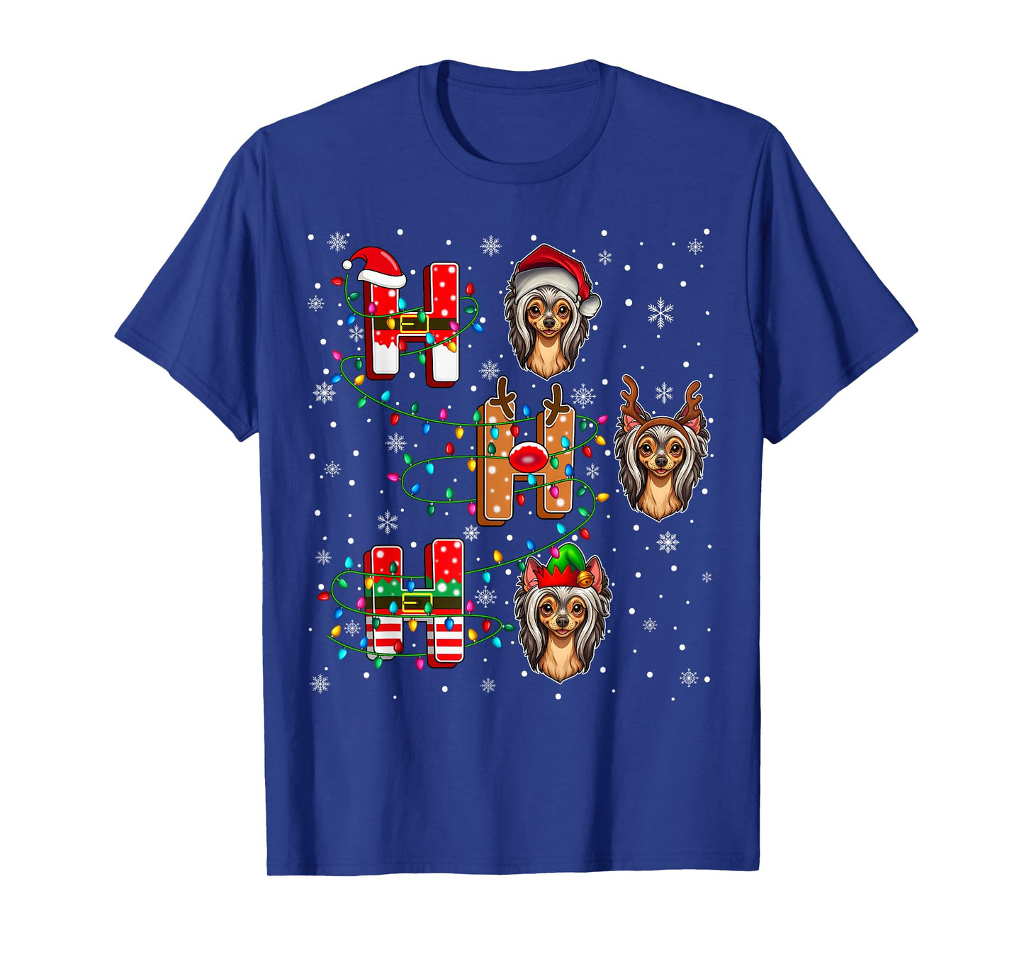 Ho Ho Ho Santa Hat Elf Matching Chinese Crested Dog Xmas T-Shirt