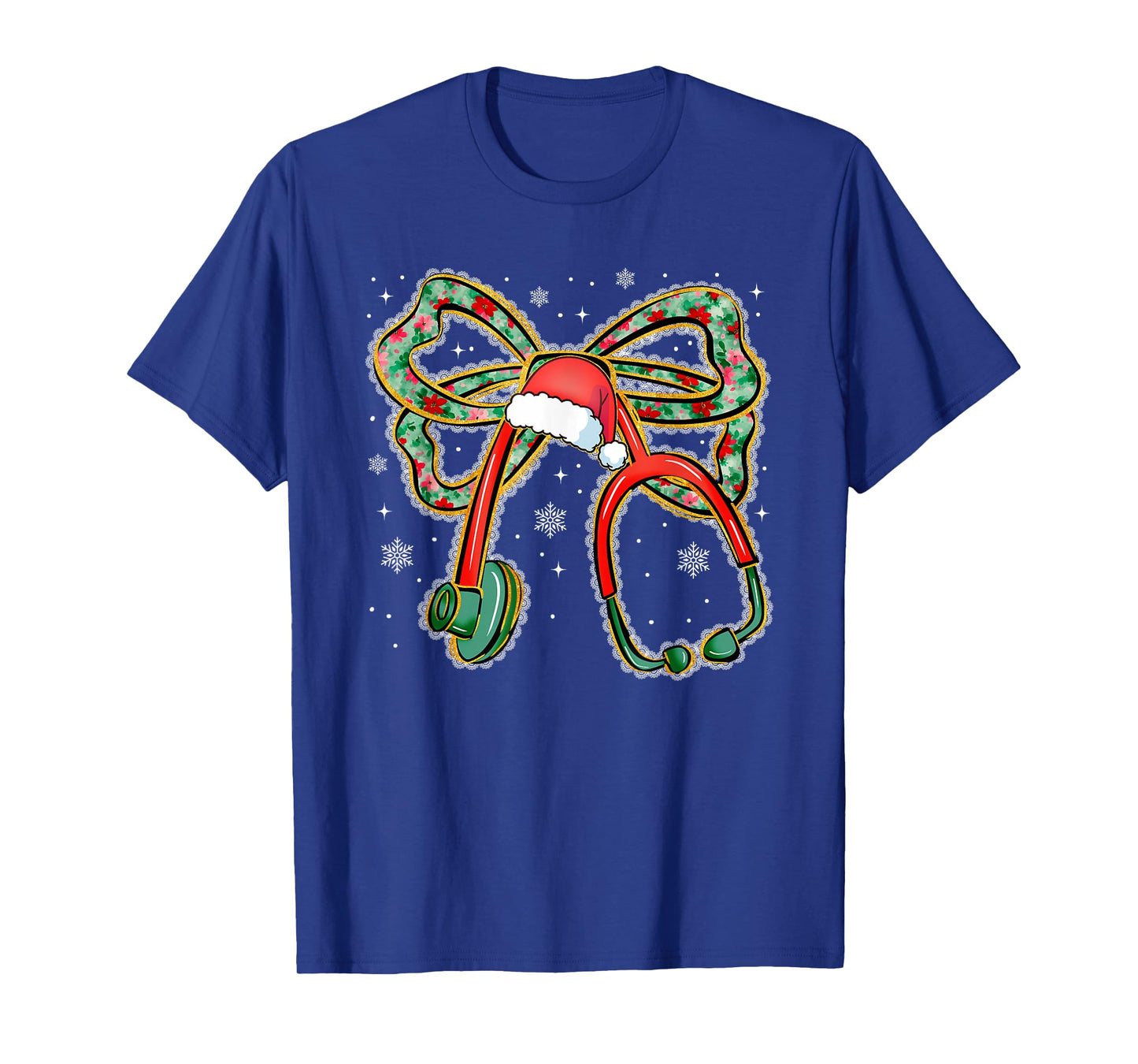 Christmas Floral Bow Lace Stethoscope Nurse, Xmas RN Nurse T-Shirt