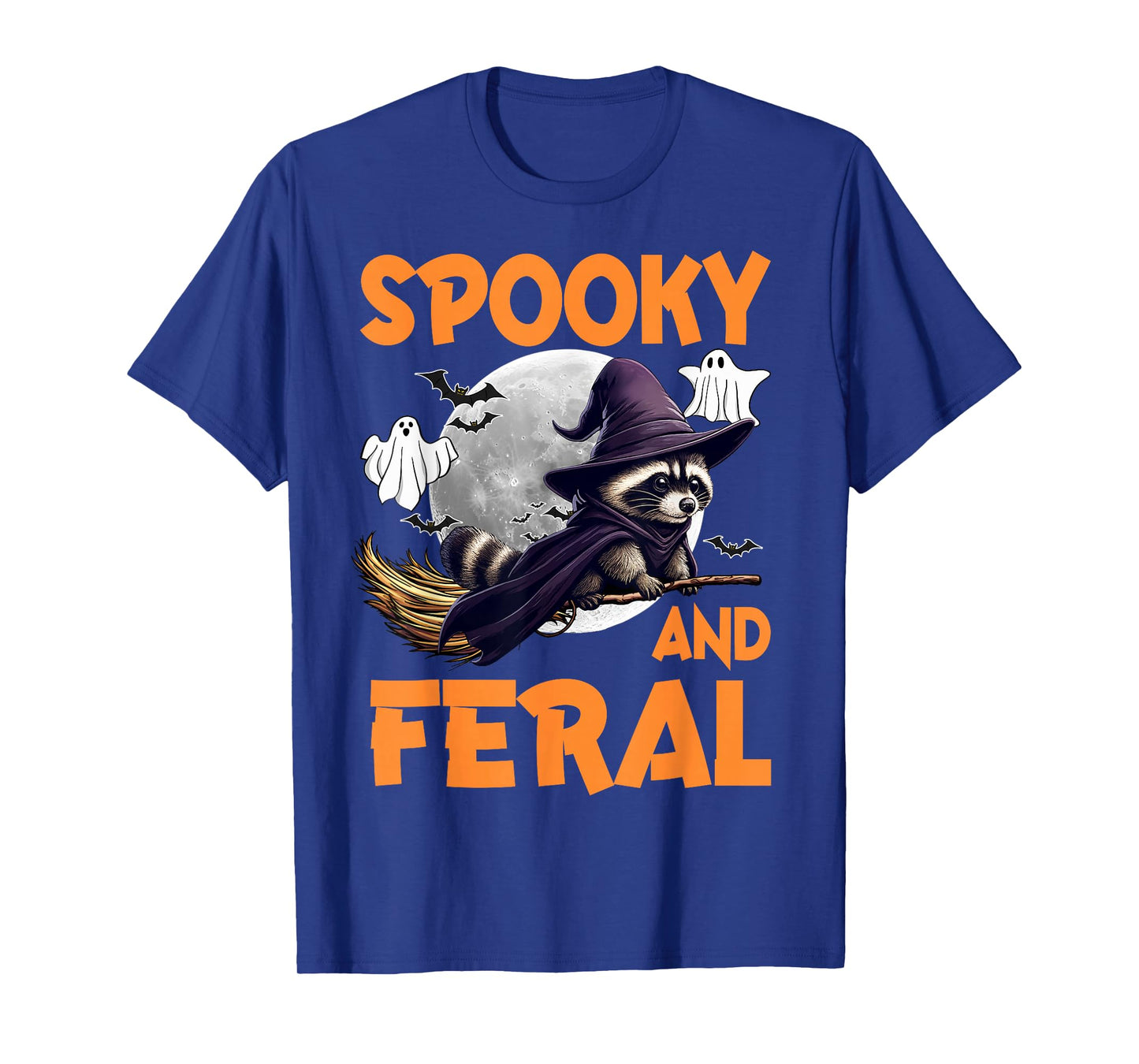 Spooky and Feral Funny Witch Ghost Raccoon Halloween Costume T-Shirt