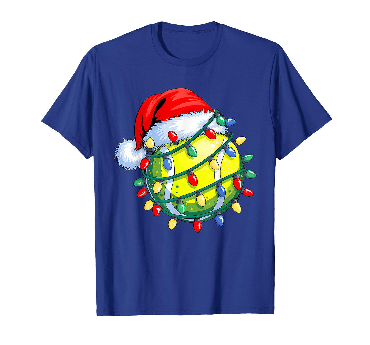 Tennis Ball Santa Hat Men Women Christmas Tennis Xmas Lights T-Shirt