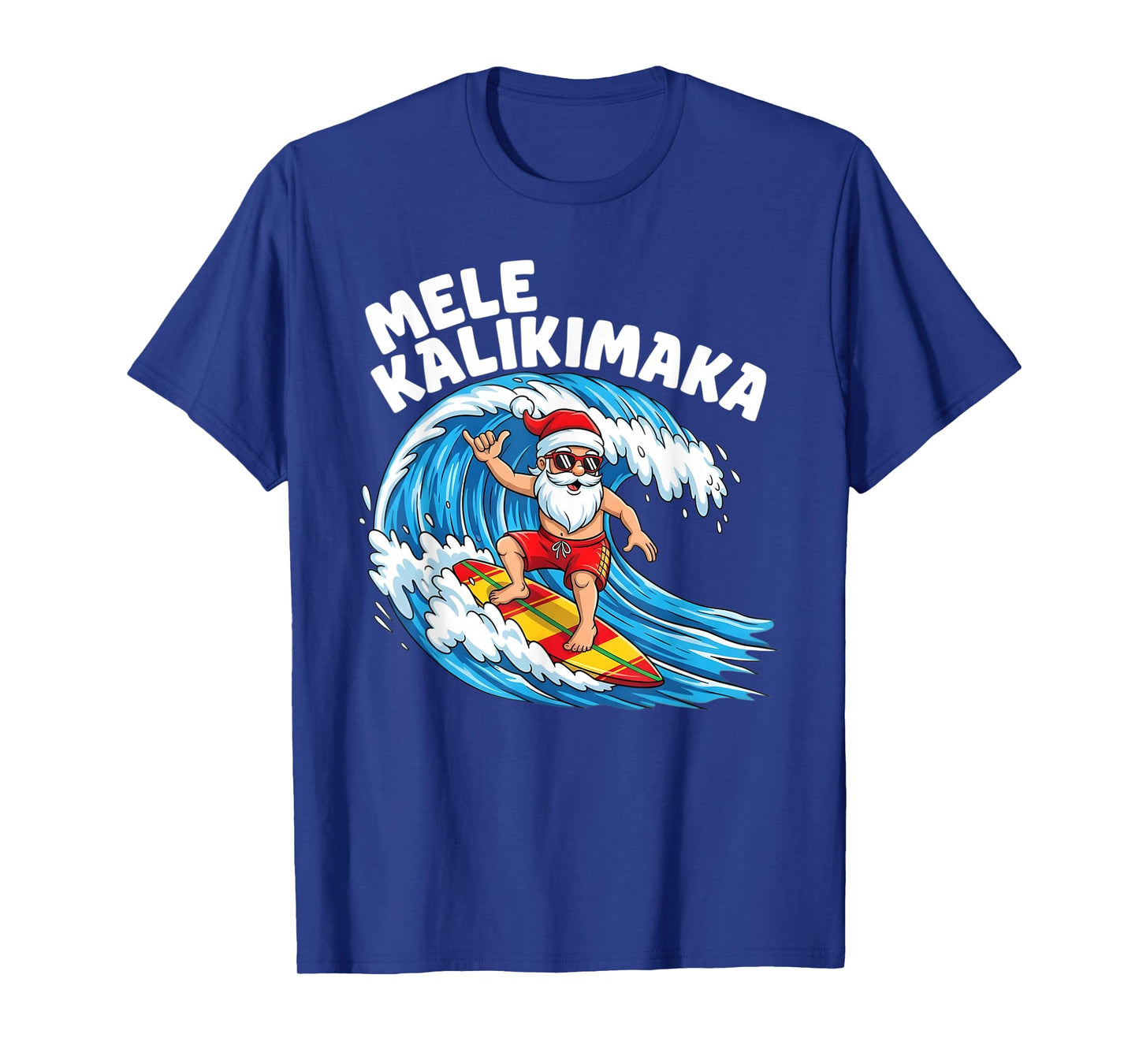 Santa Surfing Mele Kalikimaka Hawaiian Christmas T-Shirt