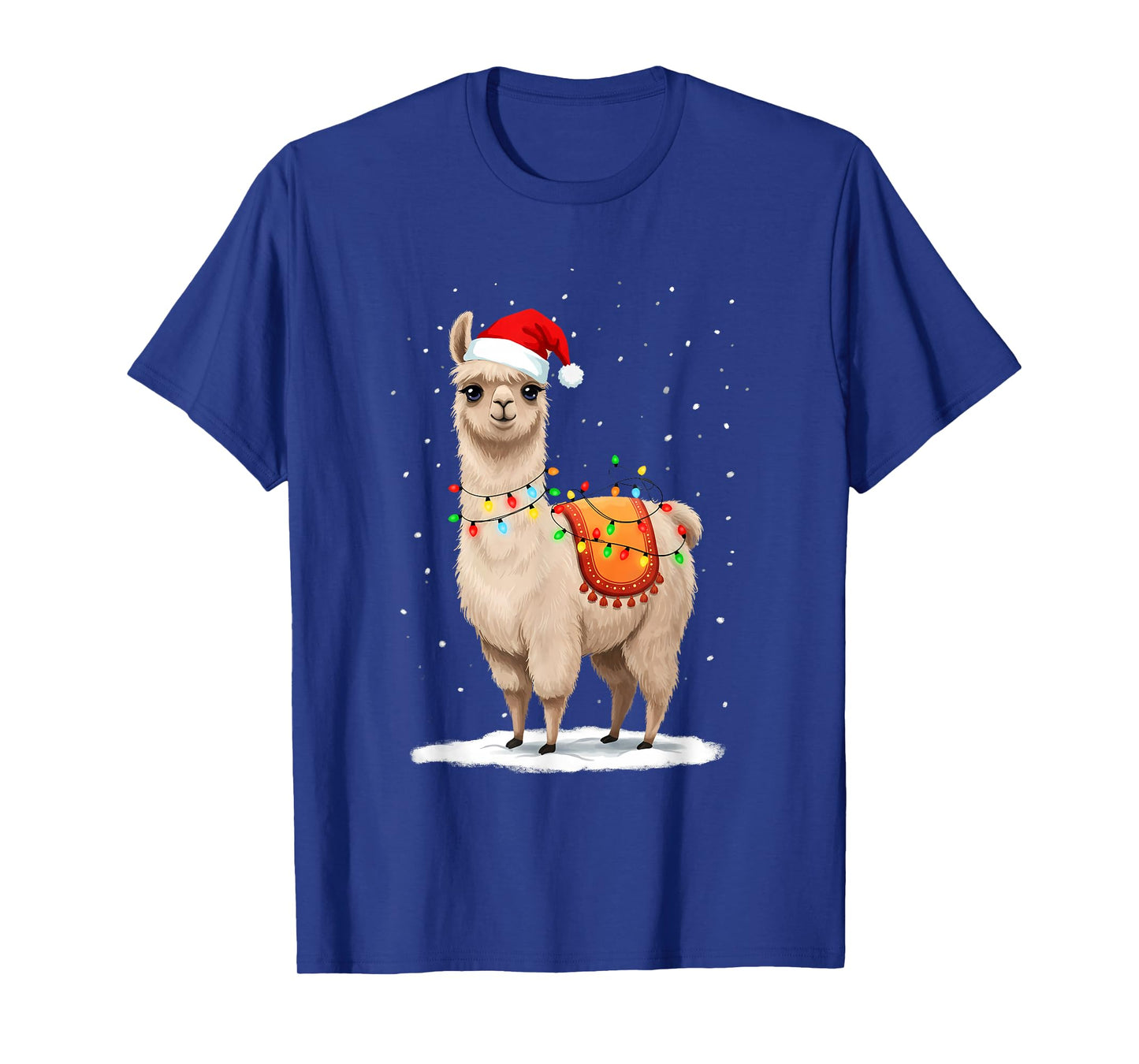 Llama with Christmas Lights & Santa Hat T-Shirt