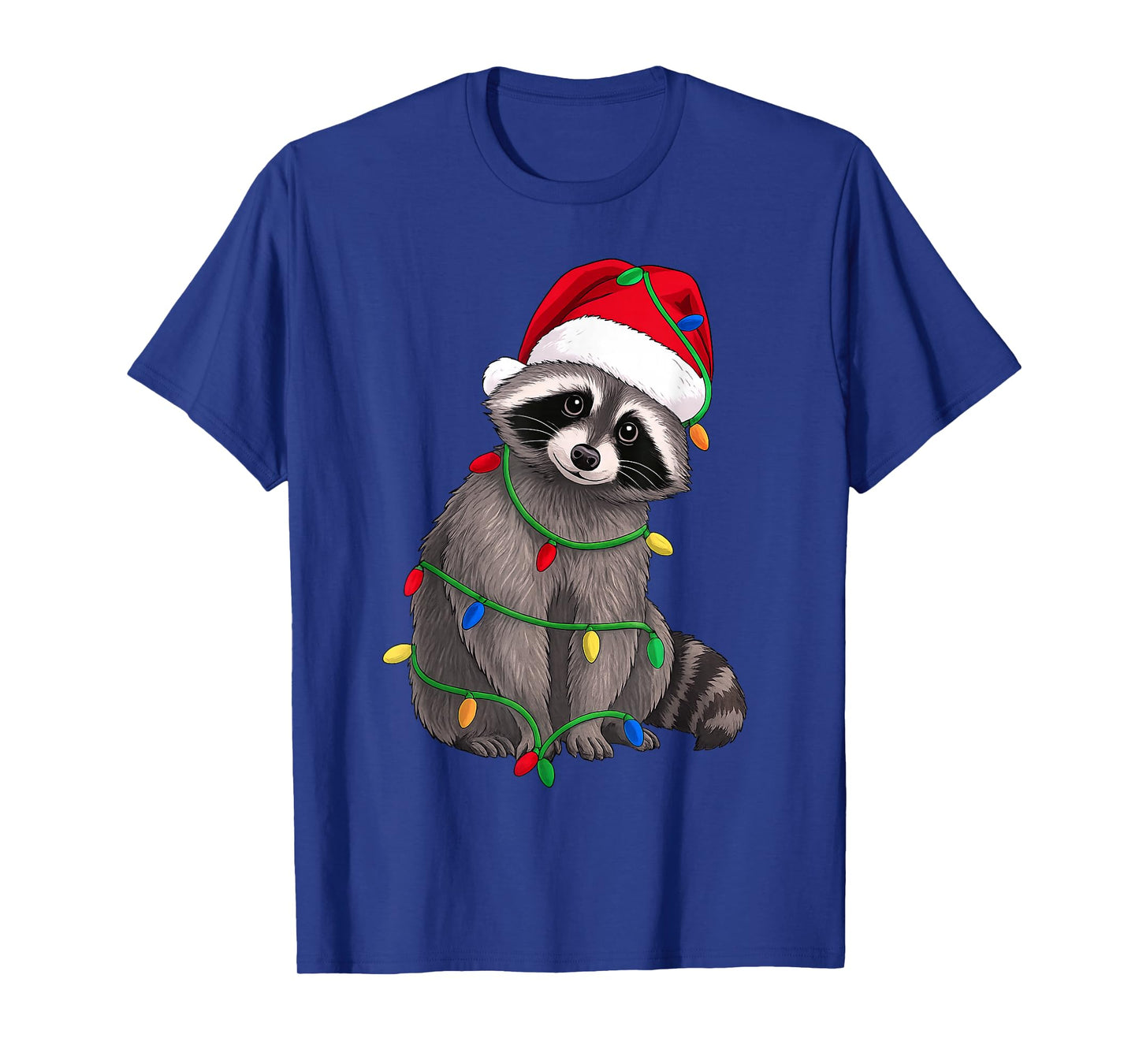 Raccoon Christmas Tree Lights Holiday Animal Lover T-Shirt