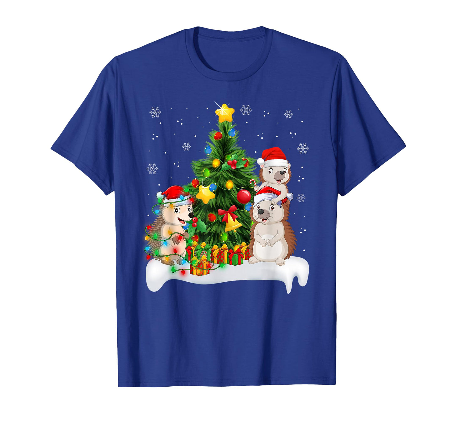 Hedgehog Christmas Tree Lights Funny Hedgehog Xmas Pajamas T-Shirt