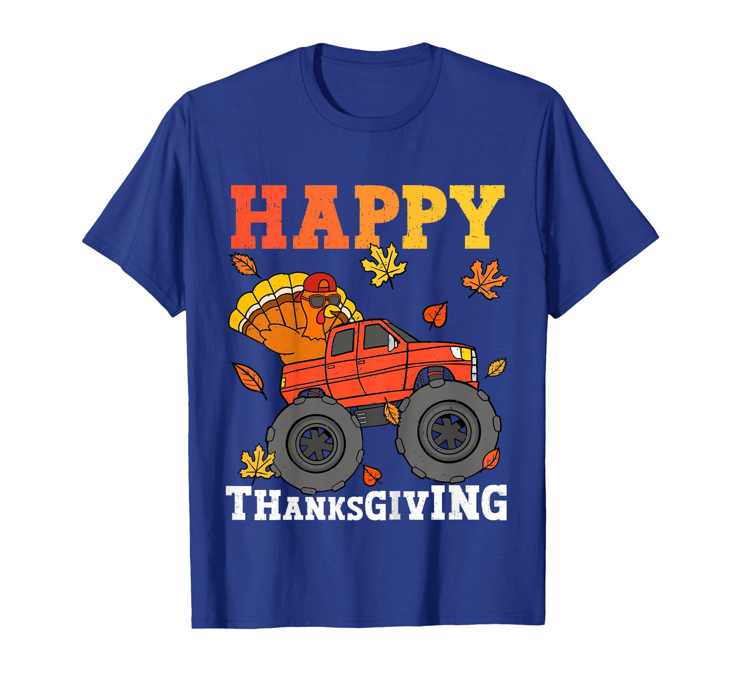 Kids Monster Truck Turkey Happy Thanksgiving Kids Toddler Boys T-Shirt