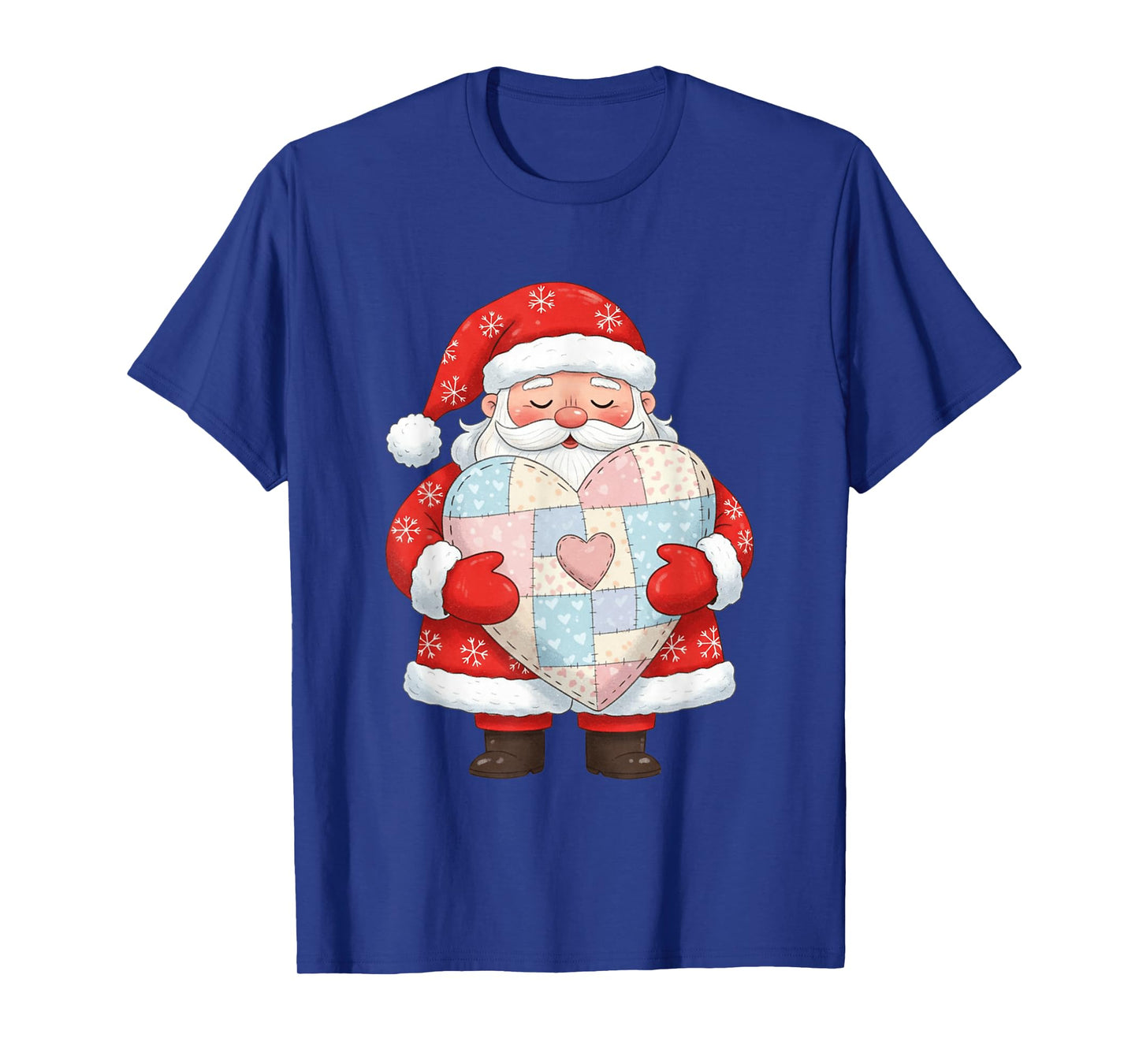 Santa Holding Patchwork Heart Christmas Love T-Shirt
