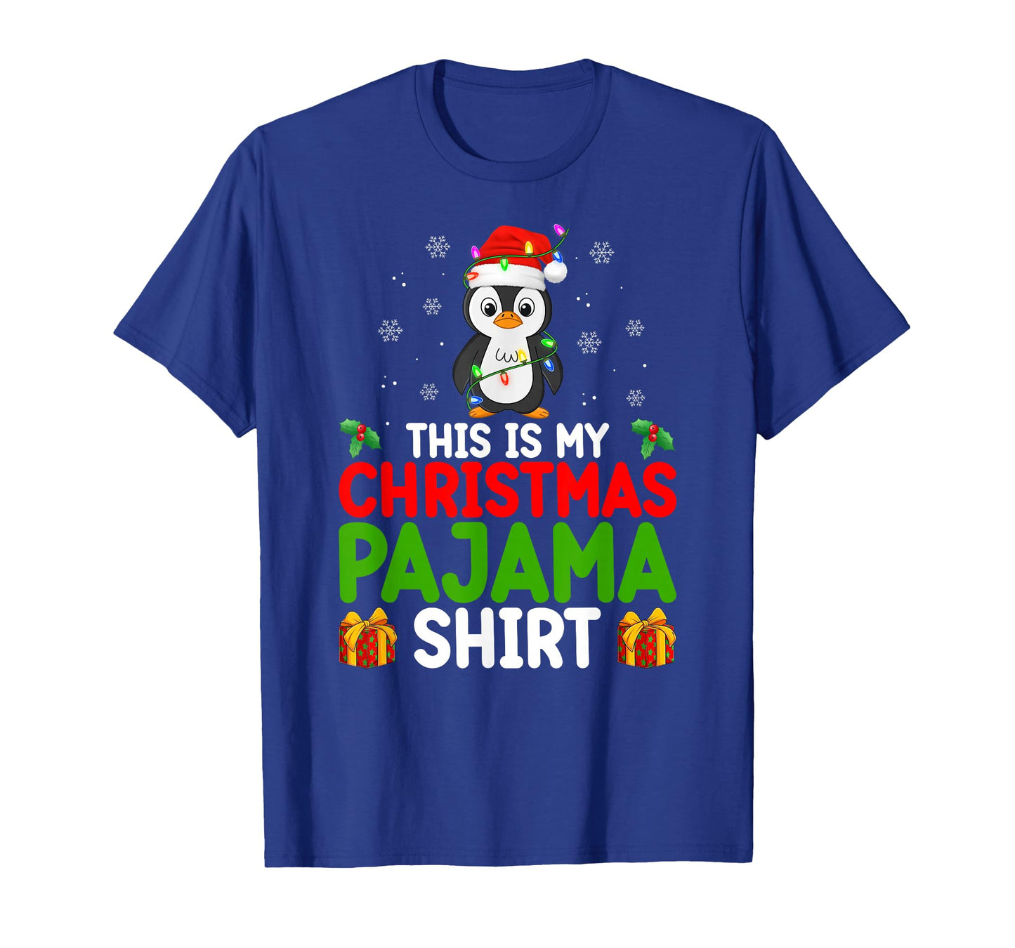 Cute Penguin Xmas Lights Santa This is My Christmas Pajamas T-Shirt