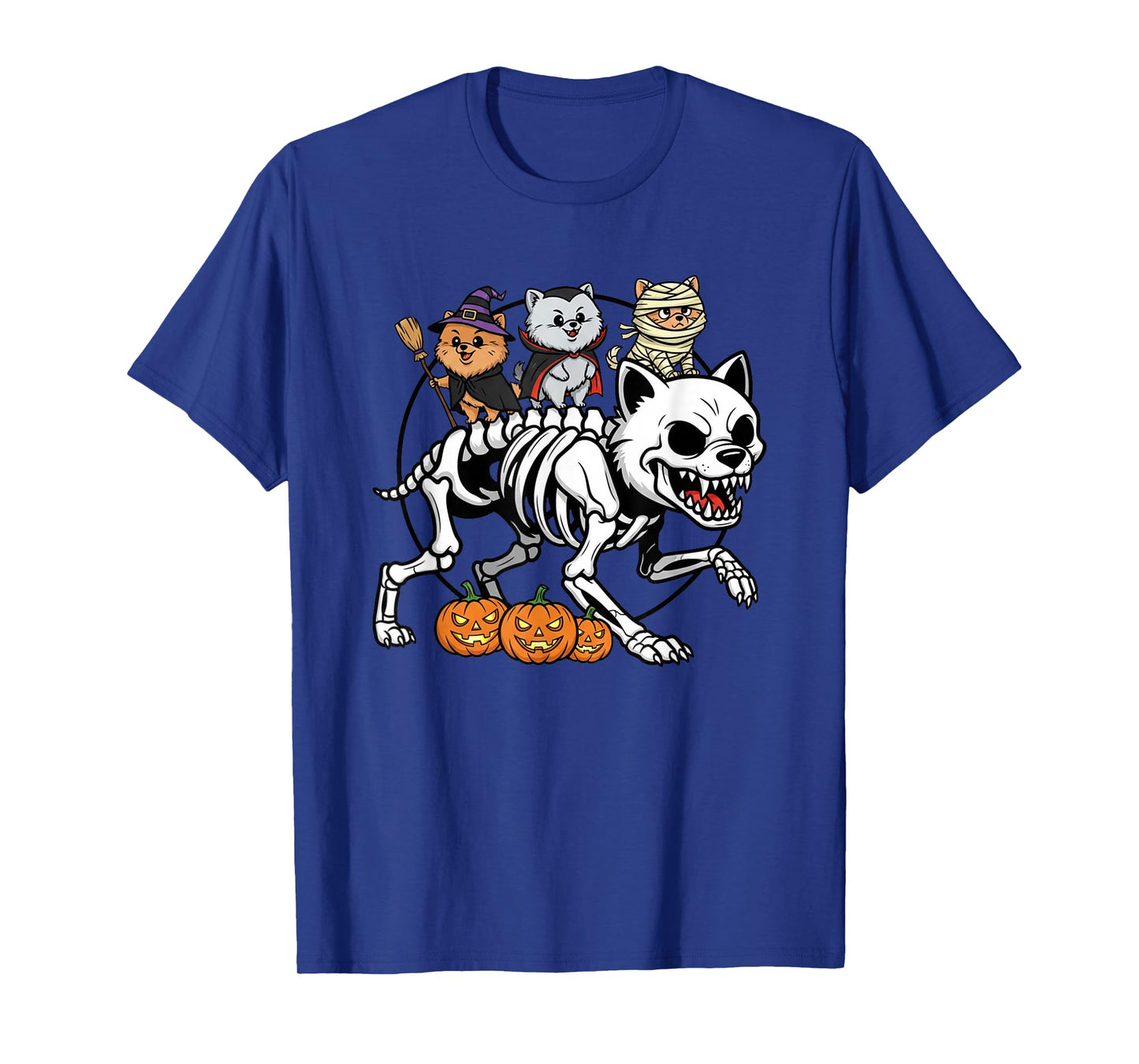 Pomeranian Skeleton Mummy Witch Halloween Kids Mens Womens T-Shirt