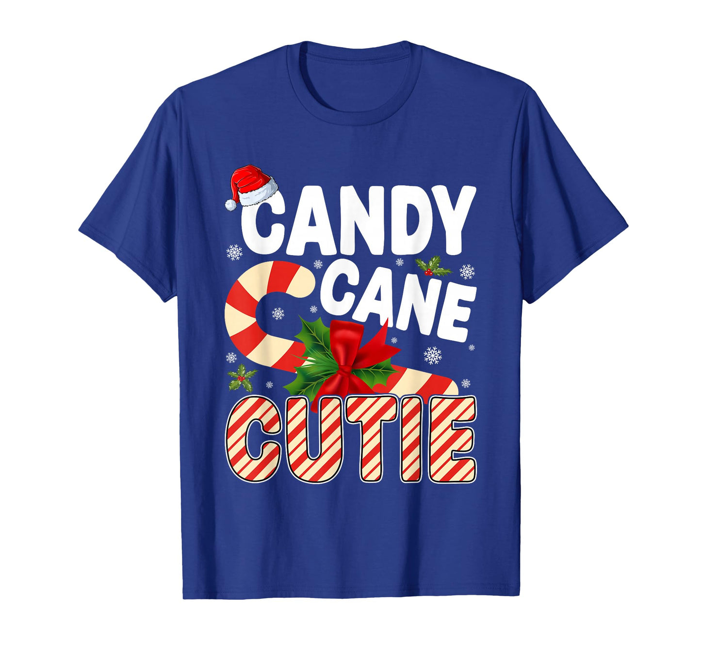 Candy Cane Christmas Pajamas Xmas Santa Hat Women Girls T-Shirt