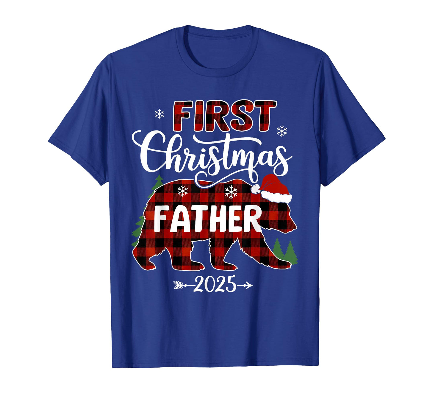 Pregnancy First Christmas Father Red Plaid Bear Santa 2025 T-Shirt