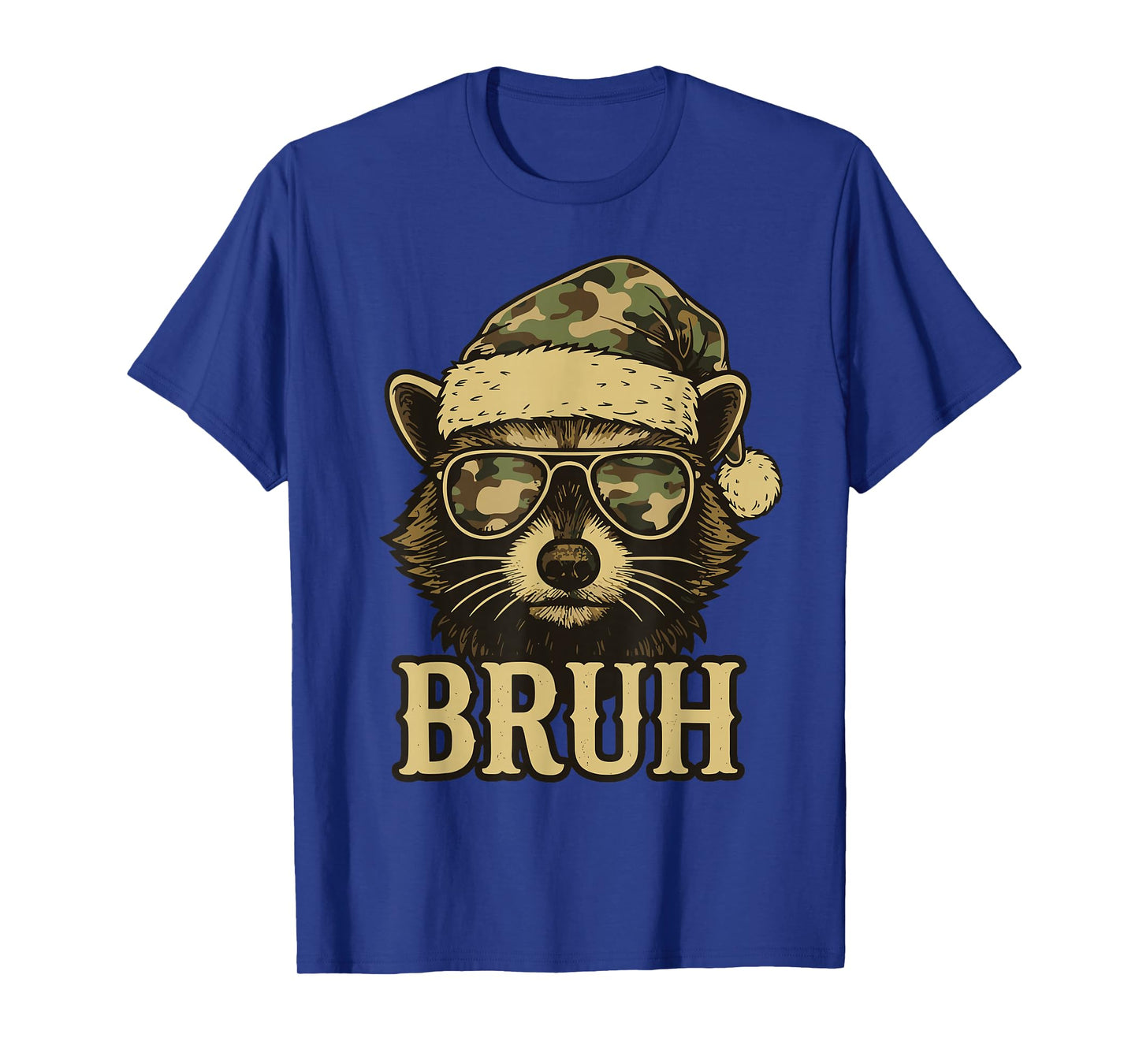 Camo Santa Raccoon Bruh Sunglasses Funny Christmas Camo T-Shirt