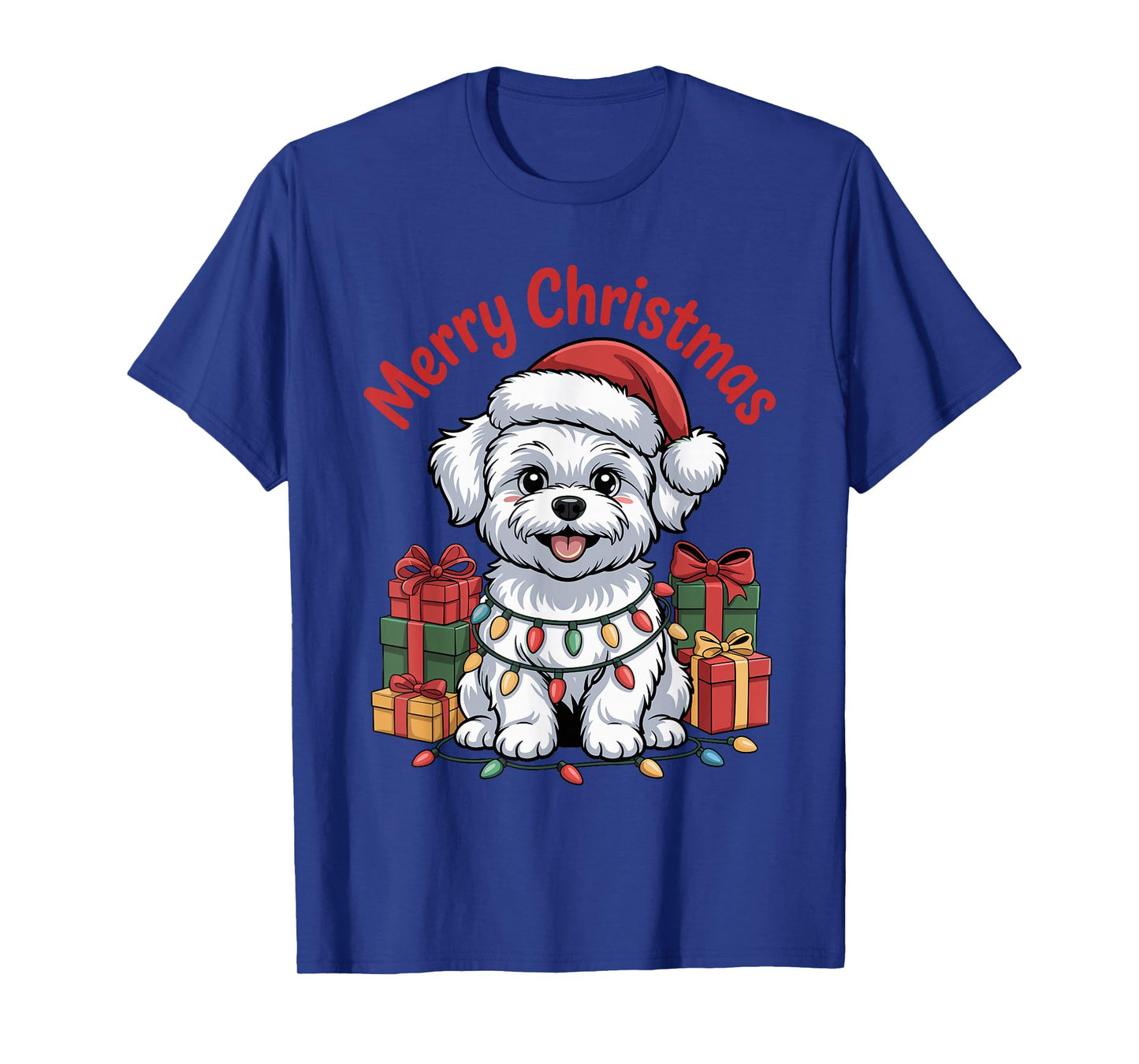 Cute Maltese Santa Hat Christmas Xmas Dog Lovers Holiday T-Shirt