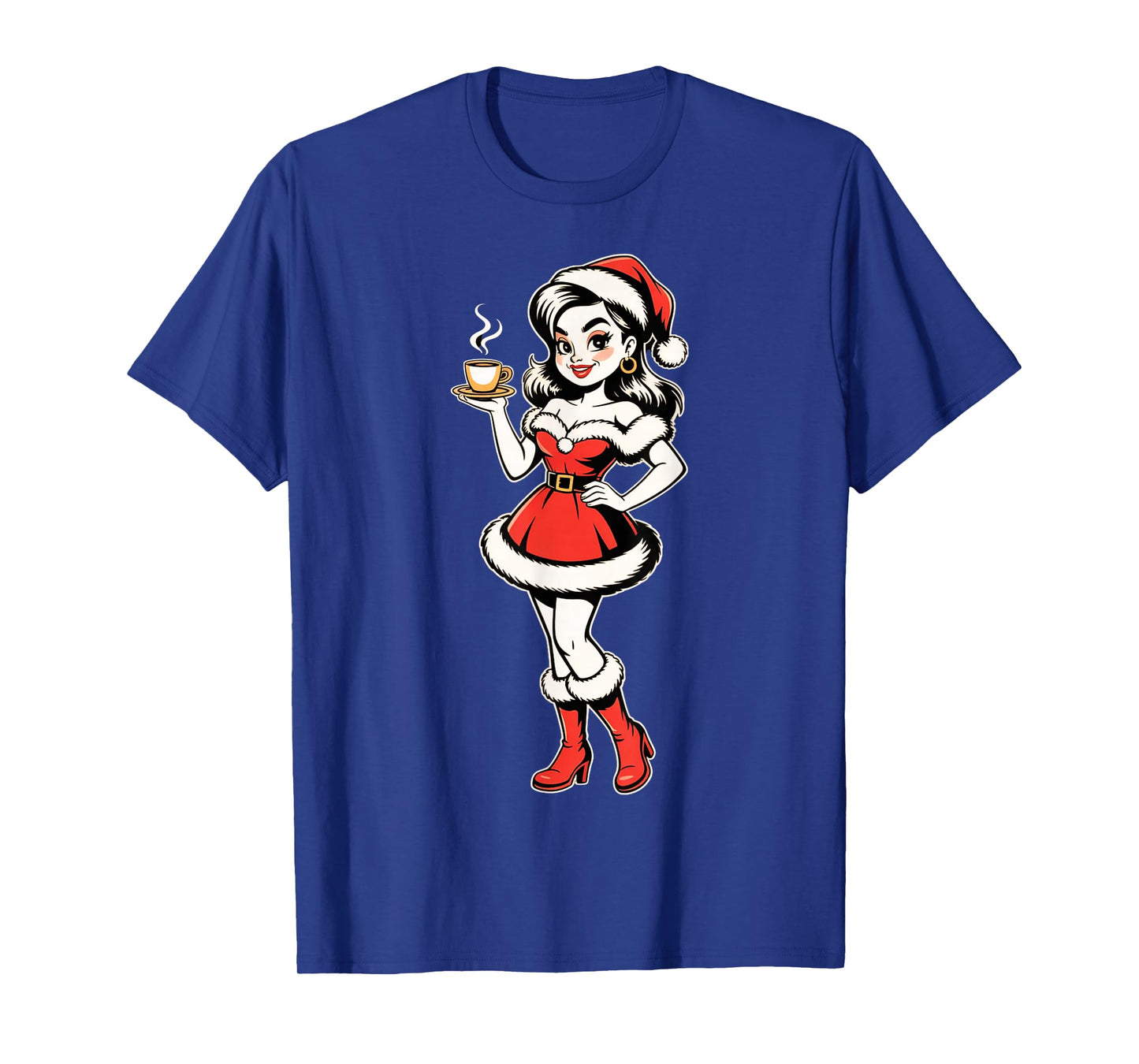 Retro Santa Girl Holiday Pinup Christmas Coffee Holiday T-Shirt