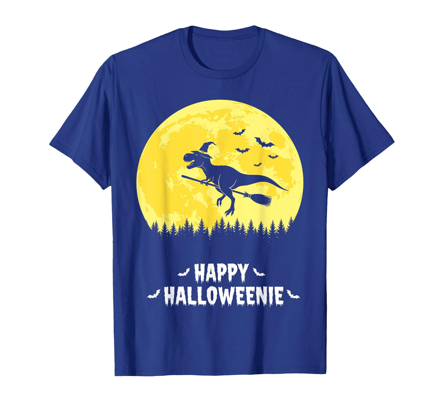 Happy Halloweenie Funny Dinosaur T Rex Flying Witch T-Shirt