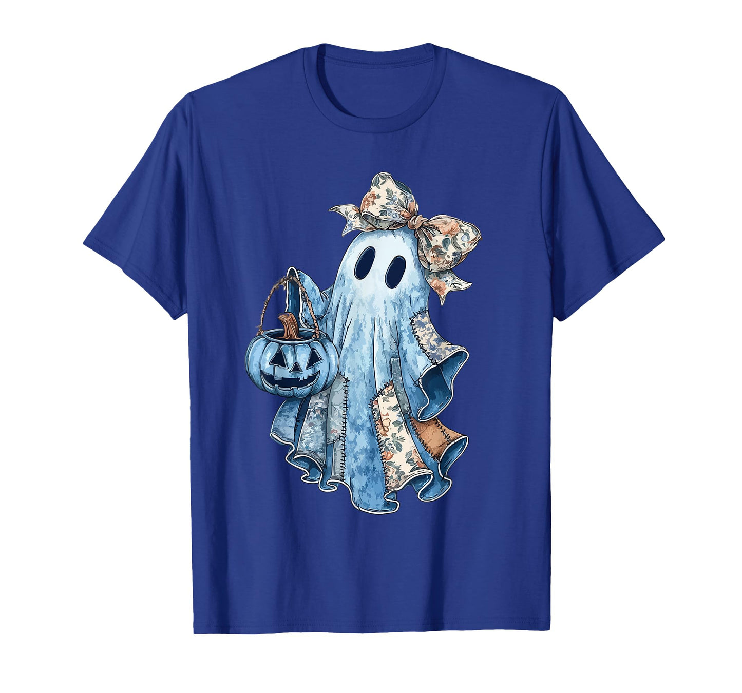 Halloween Blue Denim Boo Ghost Floral Coquette Bow Pumpkin T-Shirt