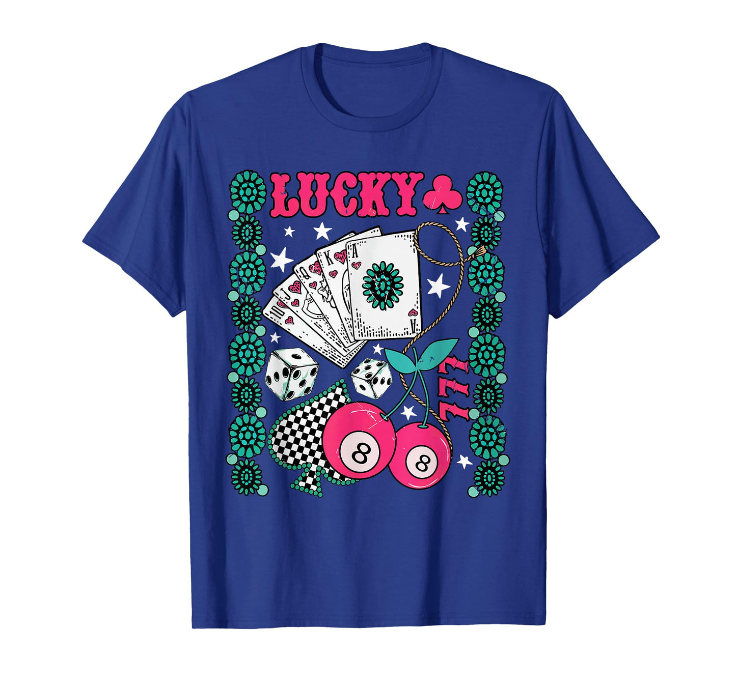 Retro Lucky Gambling Western Turquoise Cherry Dice Cowgirl T-Shirt
