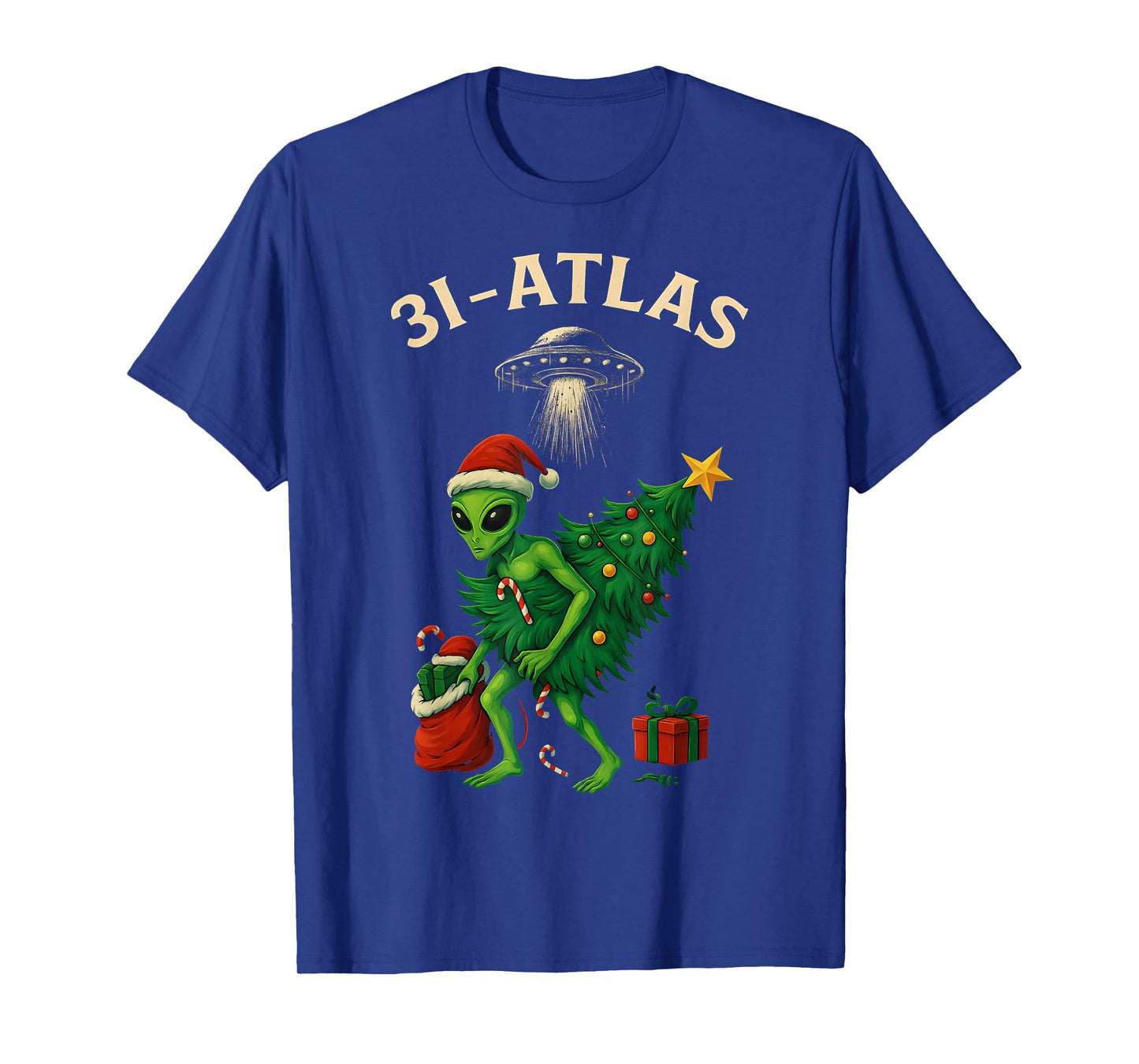 HUGvyn 3I Atlas Santa Hat Alien UFO Christmas Tree Lights T-Shirt