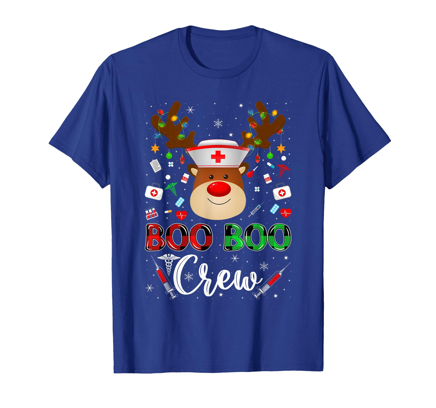 Nurse Christmas Scrub Top Funny Reindeer Boo Crew Nurse Xmas T-Shirt