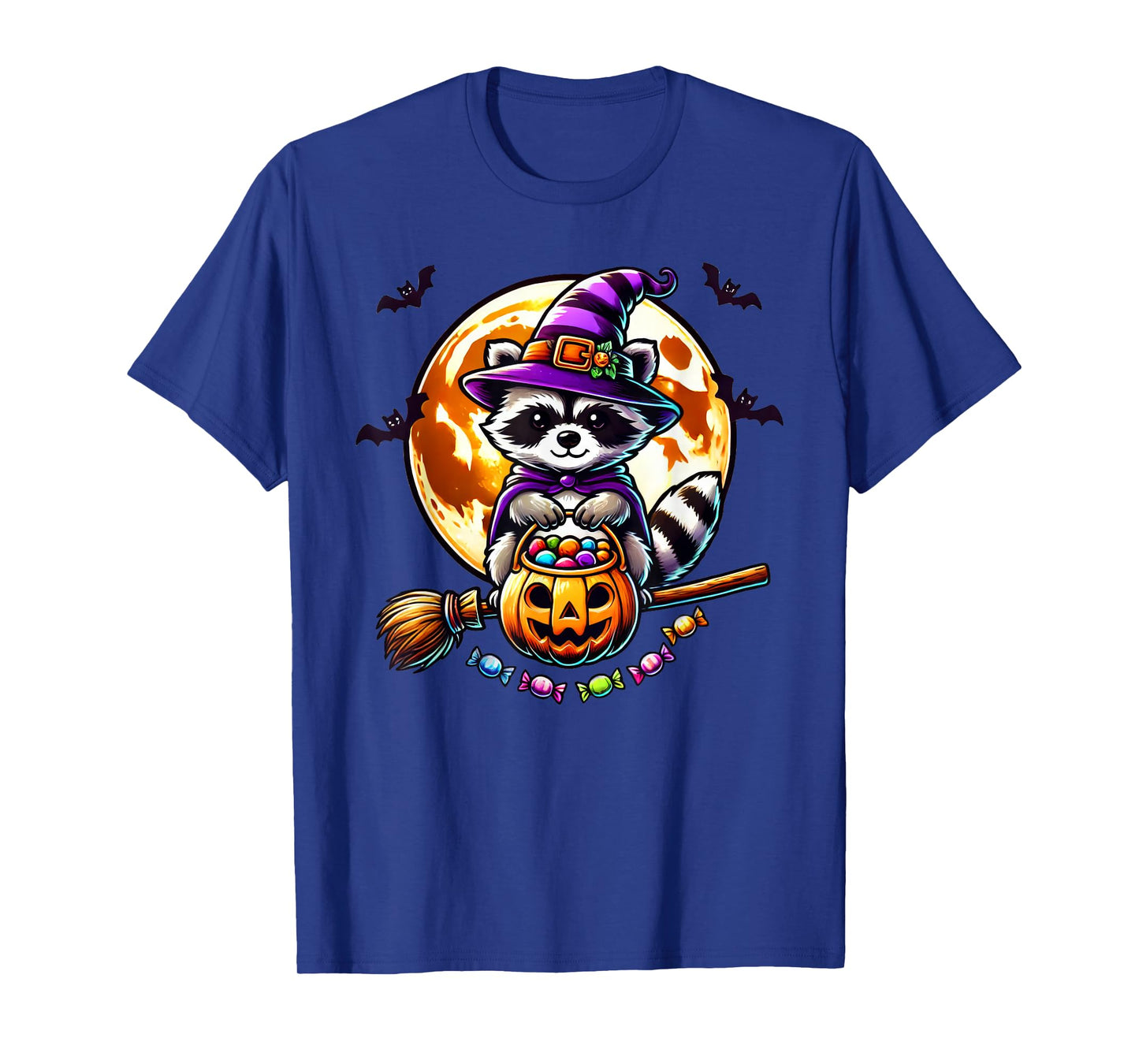 Cute Raccoon Witch Hat Pumpkin Halloween T-Shirt