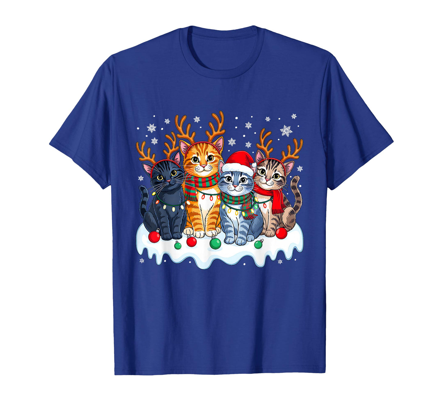 Cat Christmas Light Reindeer Santa Christmas Funny Cat Lover T-Shirt