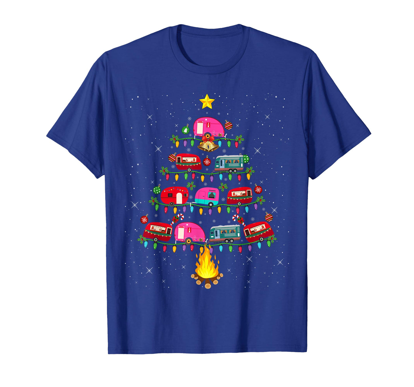 Camping Vehicle Christmas Tree Lights Outdoors Family Xmas T-Shirt