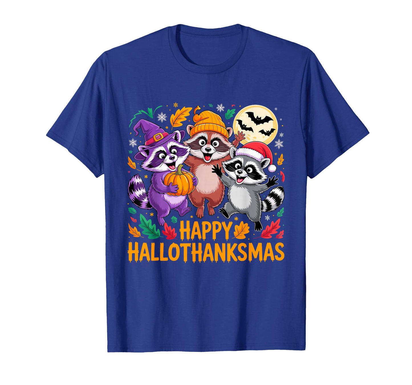 Happy Hallothanksmas Raccoon Trio Pumpkin T-Shirt