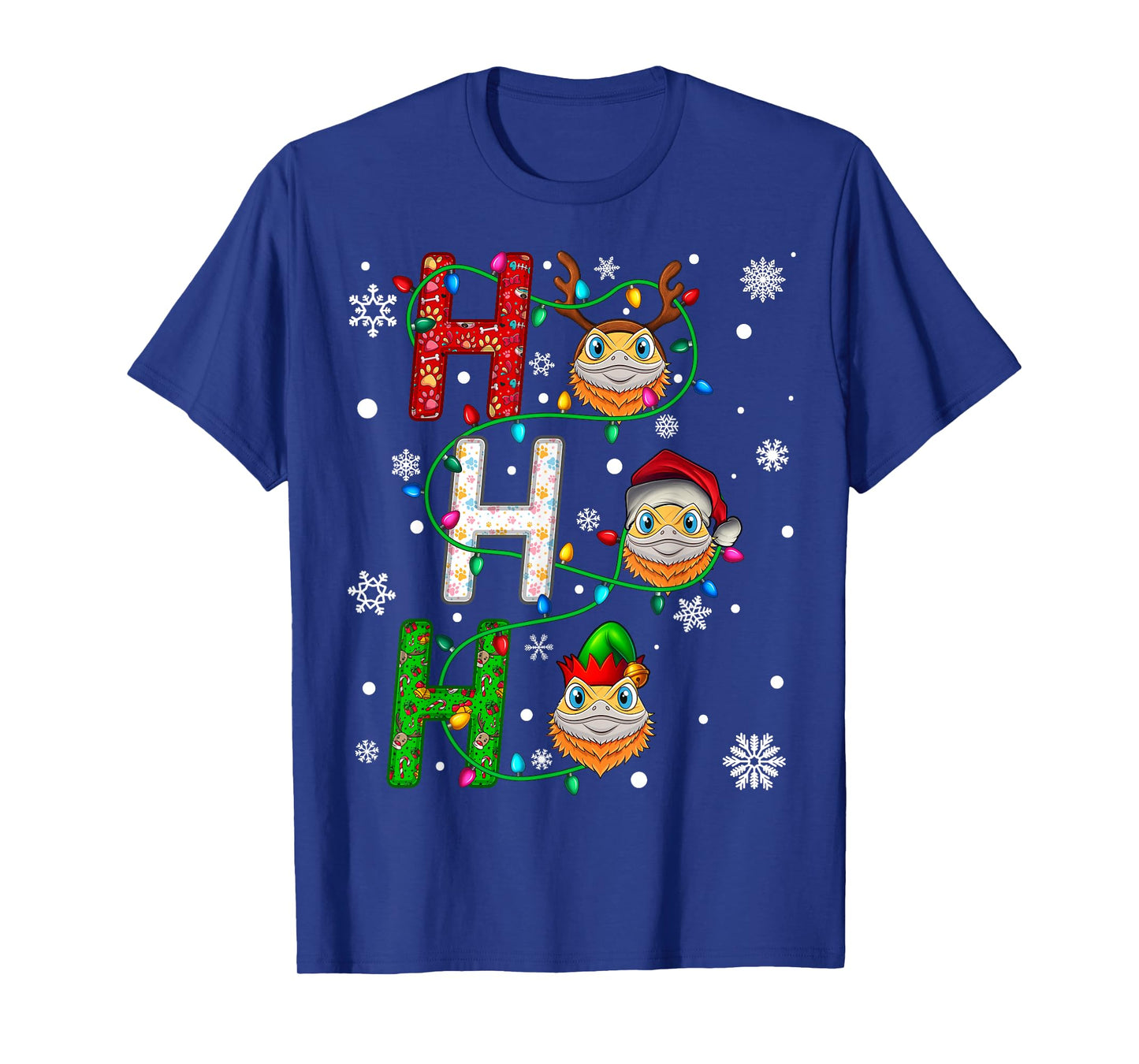 Matching Christmas Hat Ho Ho Ho Bearded Dragon Animal Xmas T-Shirt