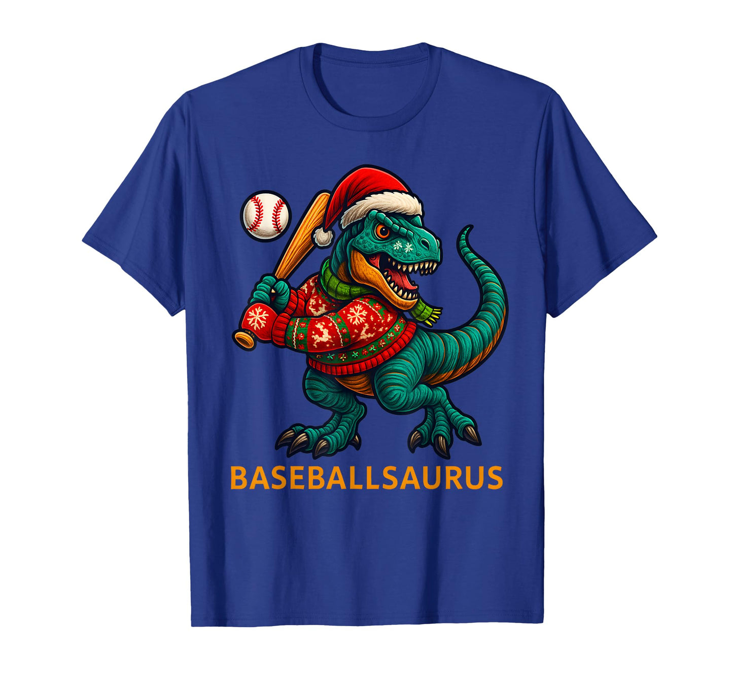 Funny Dinosaur Baseballsaurus T-Rex Baseball Christmas T-Shirt