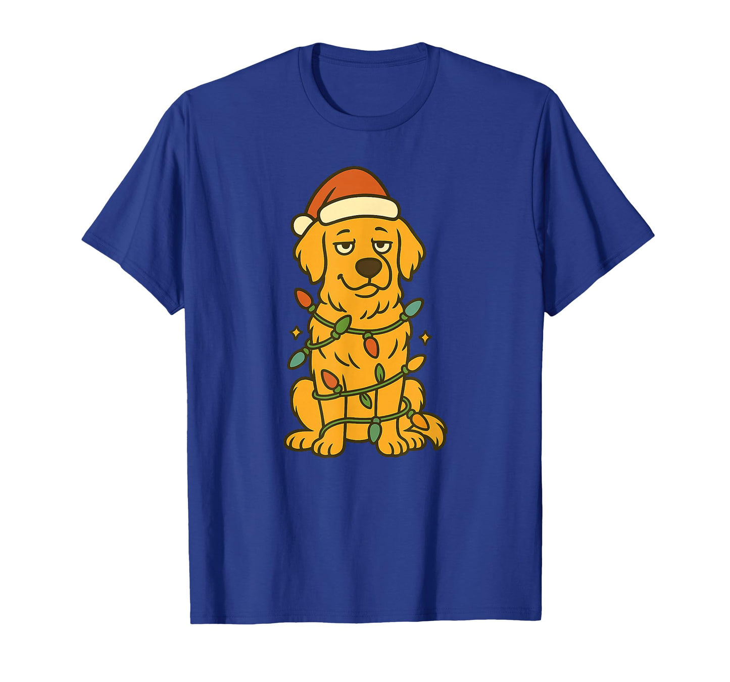 Cute Christmas Golden Retriever Cartoon Style Lights T-Shirt