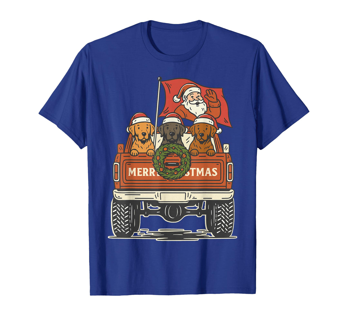 Santa Truck with Dogs Christmas Vintage Retro Xmas Dog Lover T-Shirt
