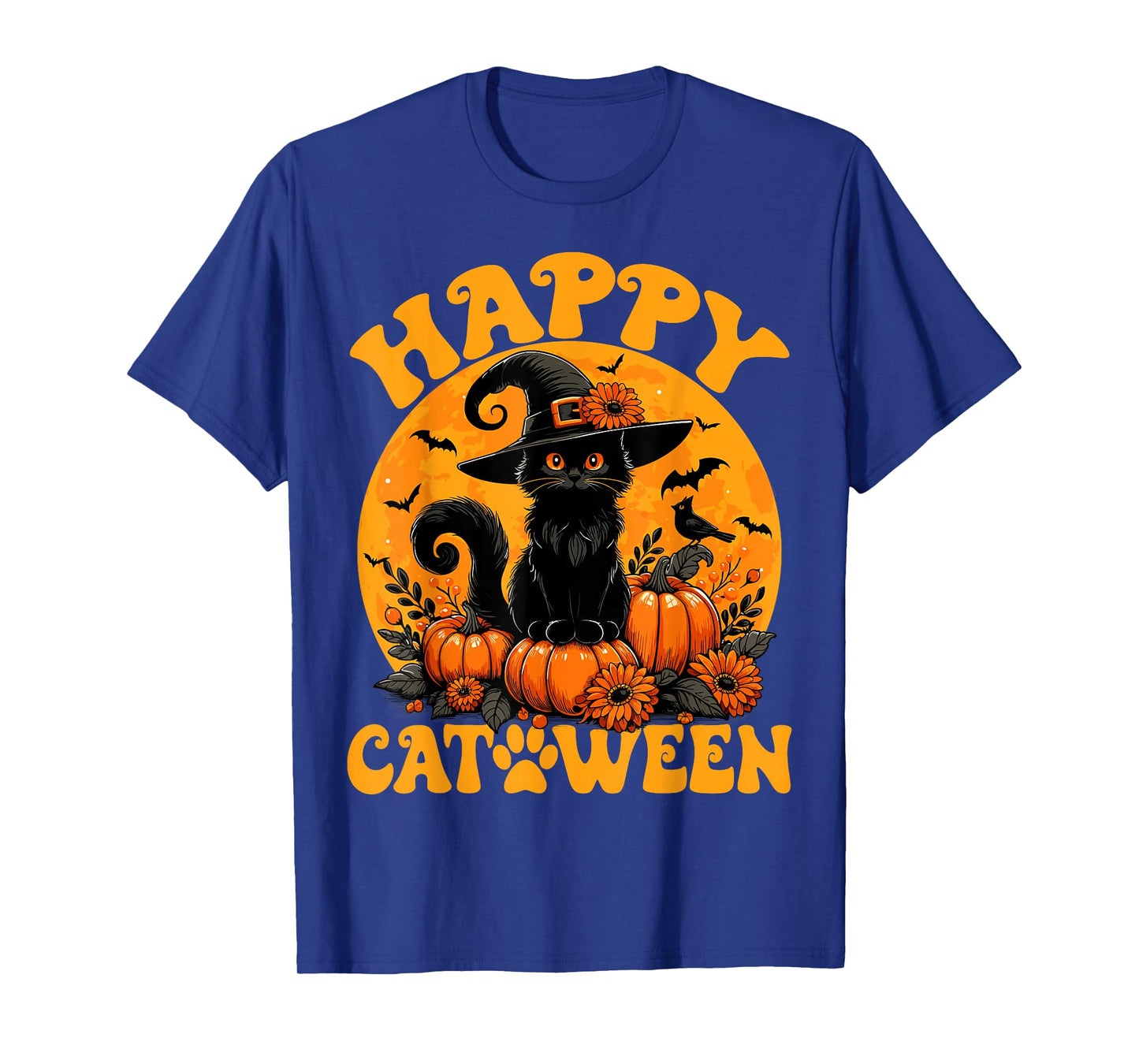 Funny Black Cat Pumpkin Witch Kitten Full Moon Halloween Cat T-Shirt
