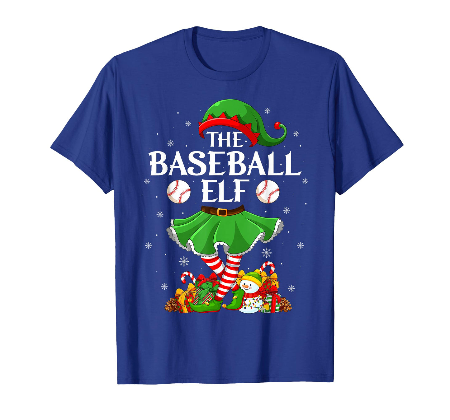 Baseball Elf Christmas Family Elf Squad Xmas Girls Women T-Shirt
