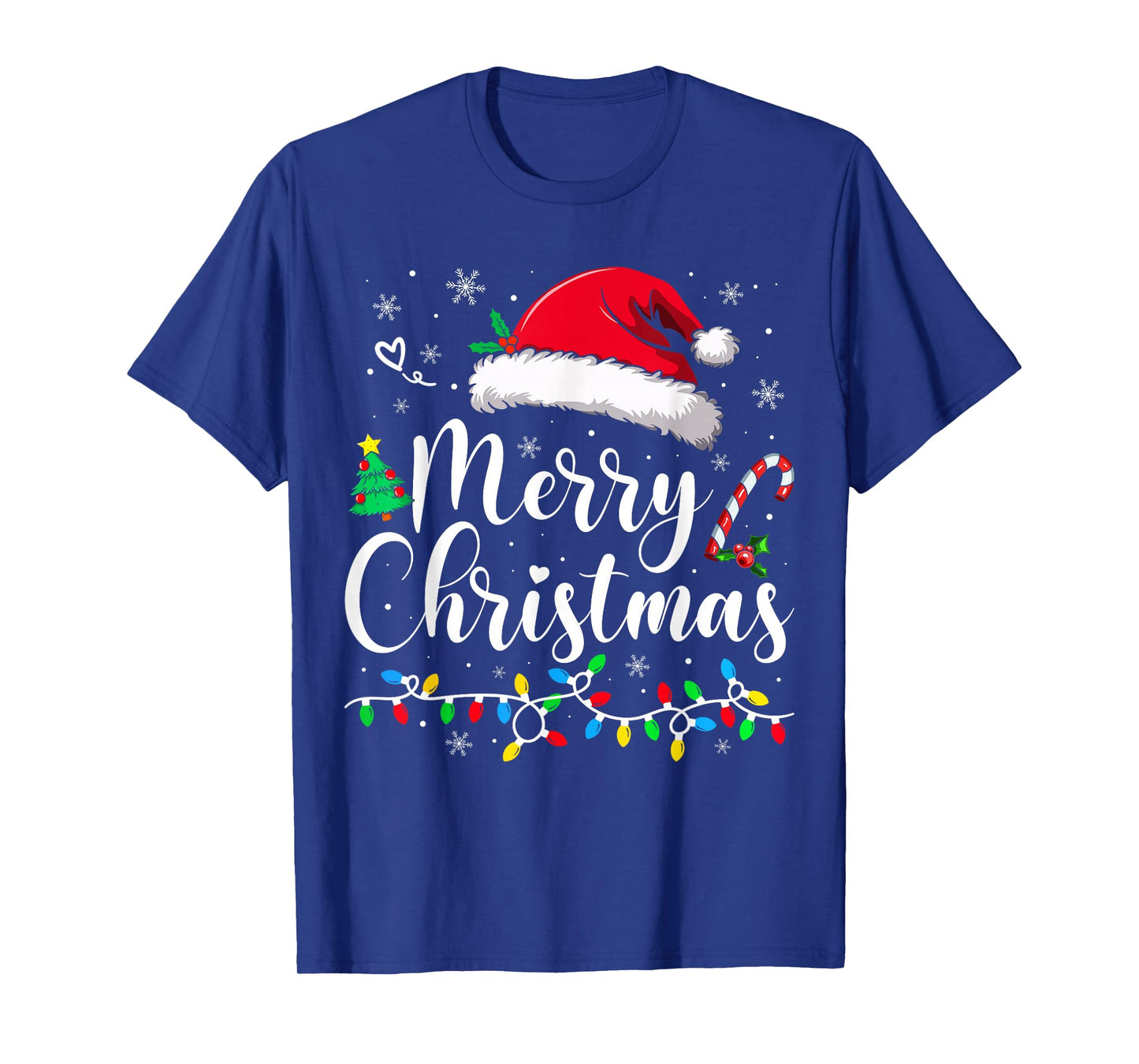 Merry Christmas Lights Santa Hat Xmas Family Matching Pajama T-Shirt