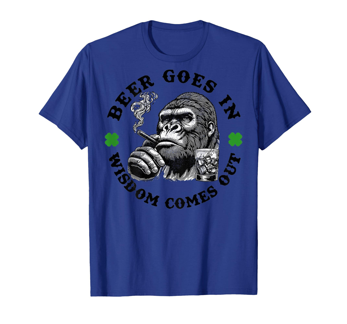 Beer Goes in Wisdom Comes Out Monkey (On Back) T-Shirt