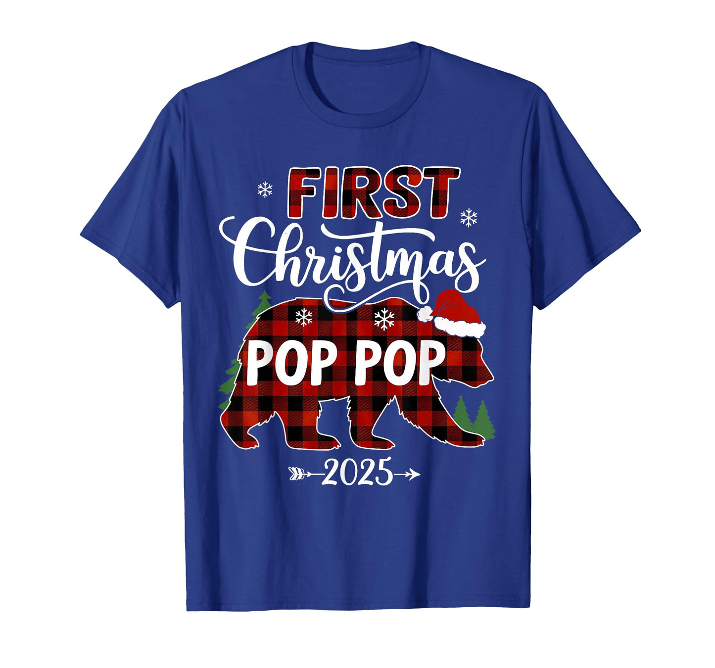 Pregnancy First Christmas Pop Pop Red Plaid Bear Santa 2025 T-Shirt