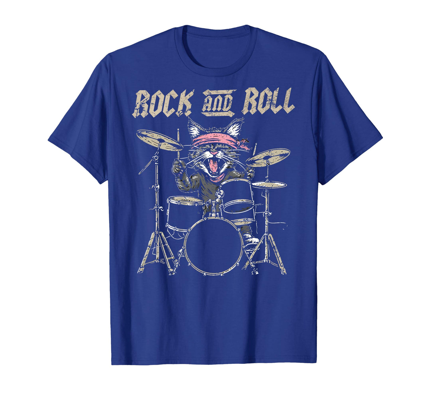Rock and Roll Cat Drum Vintage ROCK Cat Drummer (ART BACK) T-Shirt for Men Women Kids