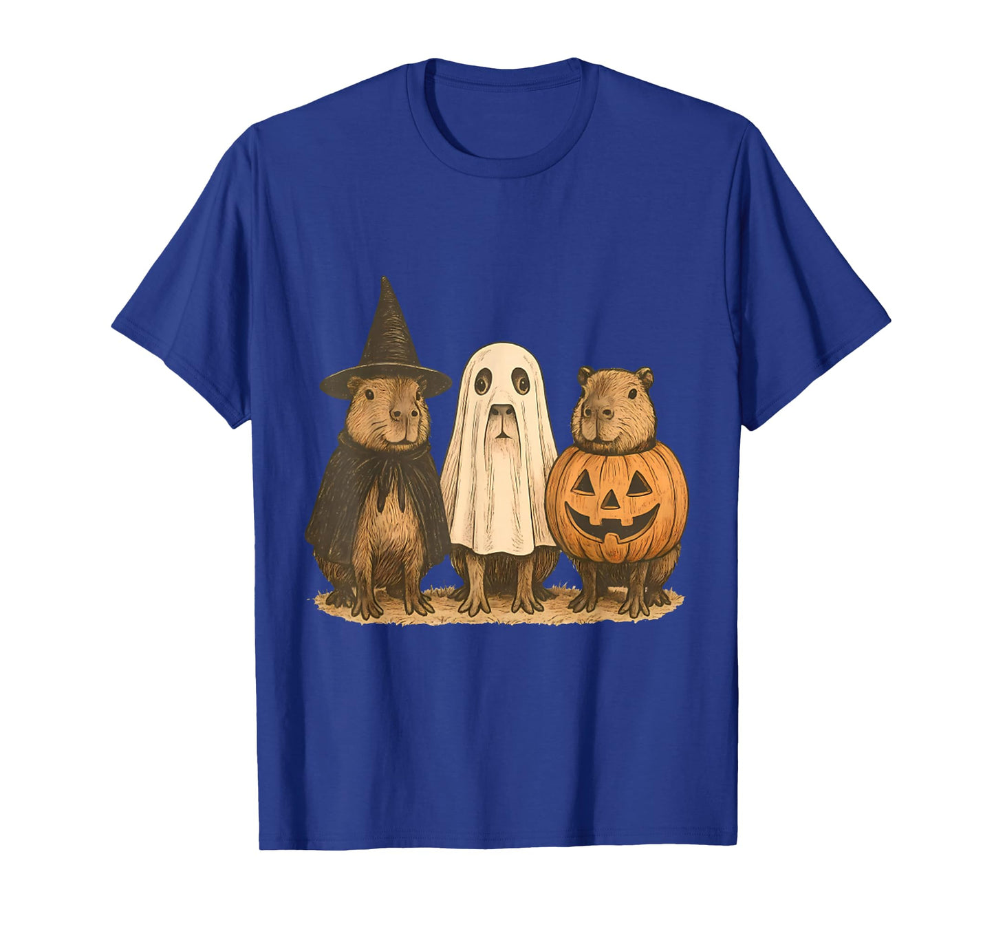 Vintage Cute Capybara Pumpkin Witch Halloween Spooky Season T-Shirt