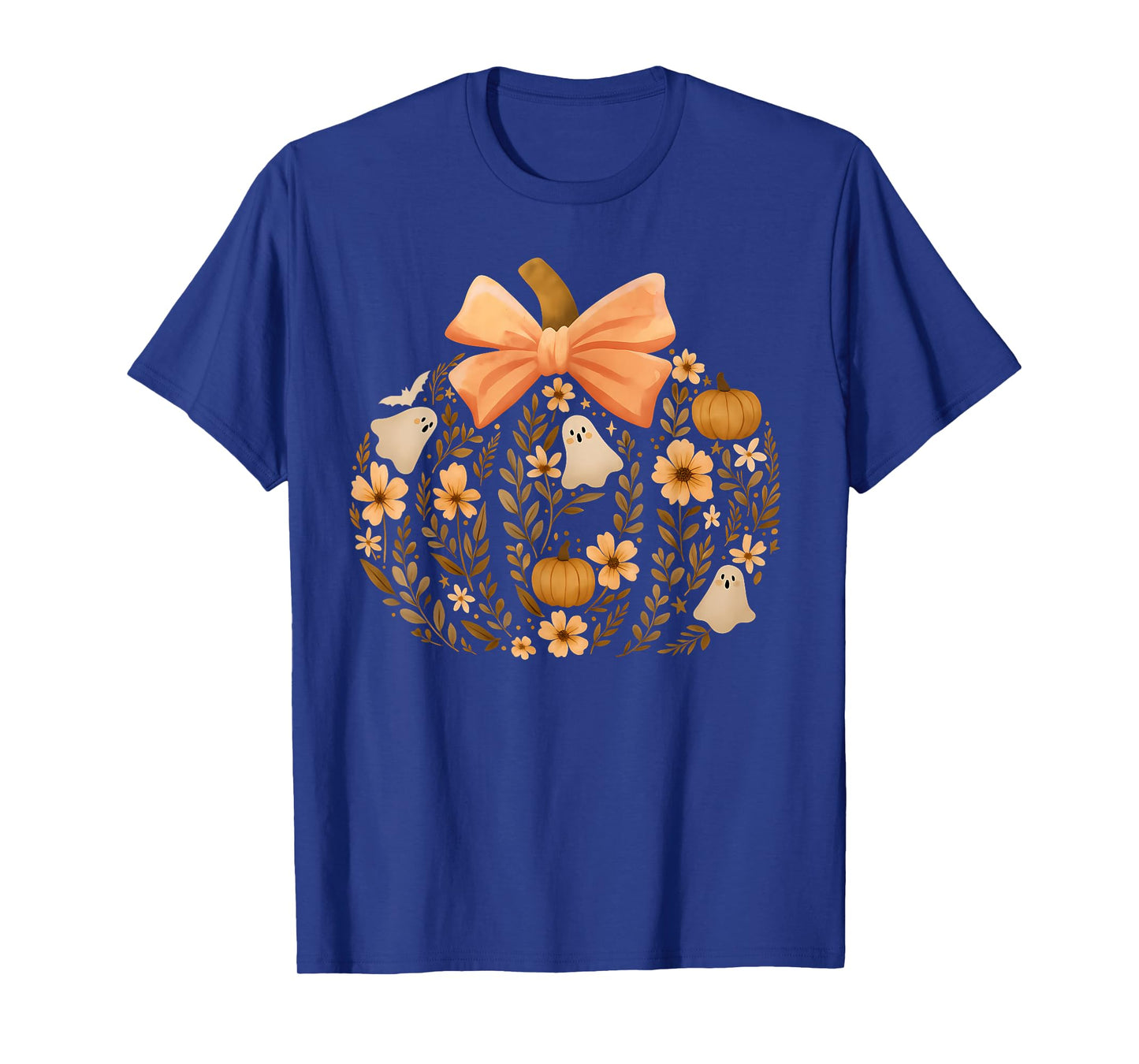 Coquette Vintage Floral Pumpkin Ghost, Floral Fall Ghost T-Shirt