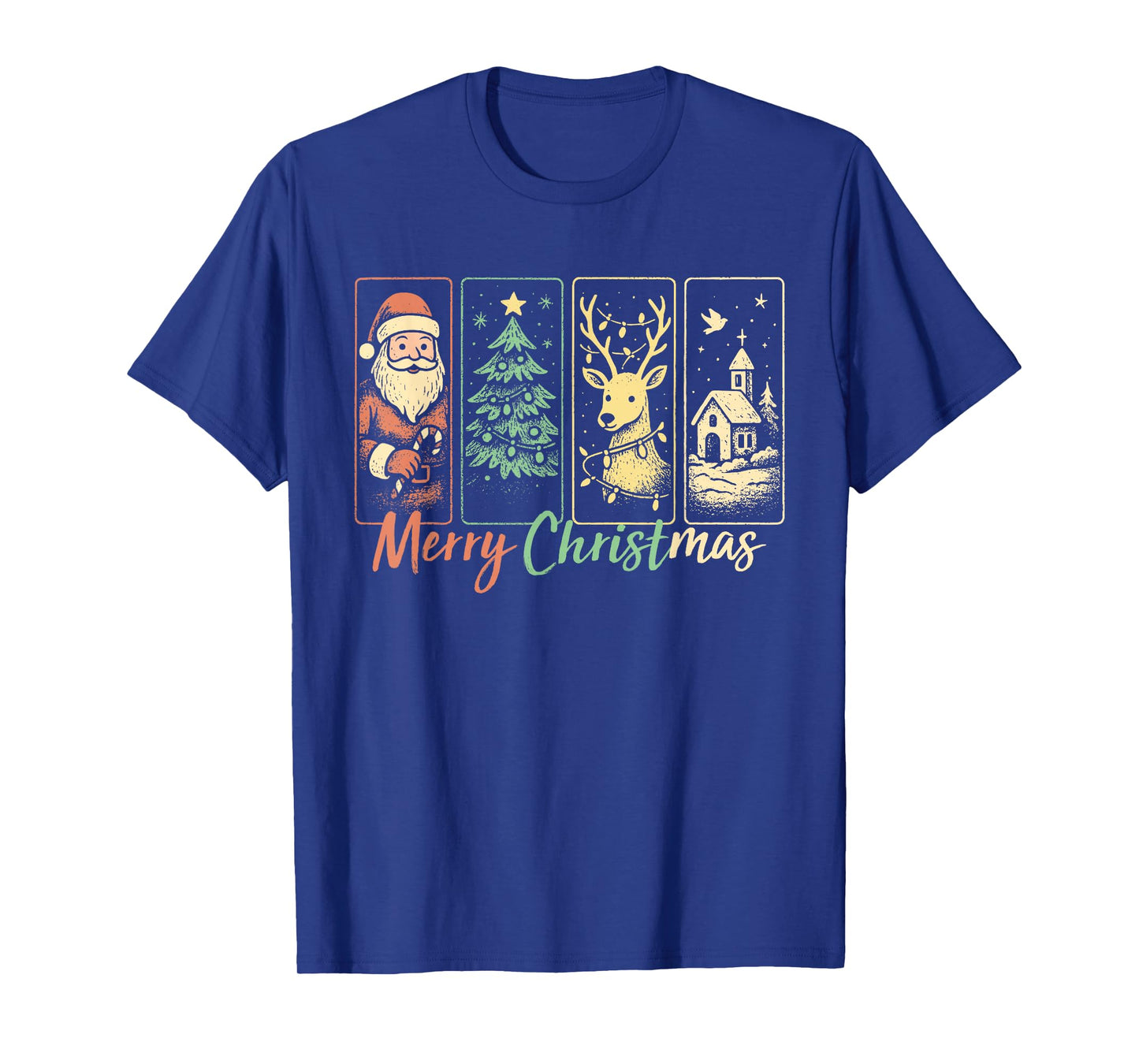 Vintage Merry Christmas Santa Claus Reindeer Family Xmas T-Shirt