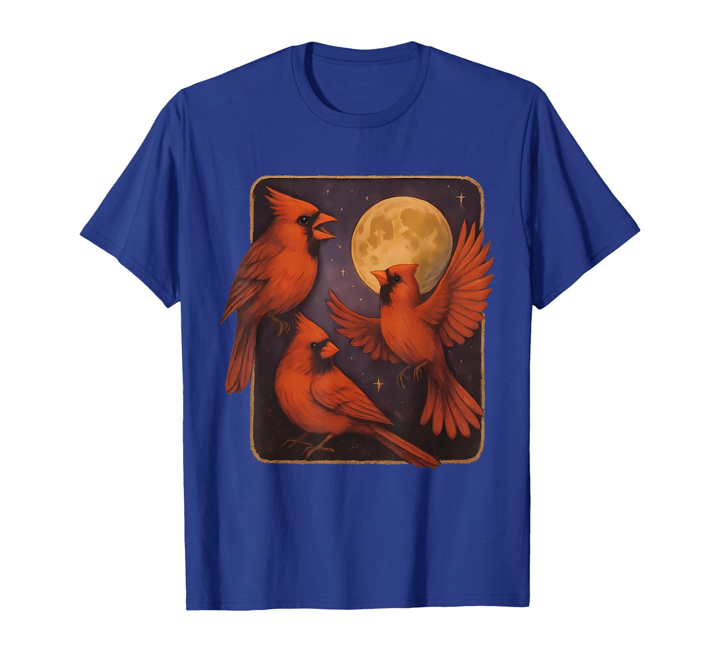 Vintage 3 Red Cardinal Bird Howling at The Moon Birdwatching T-Shirt
