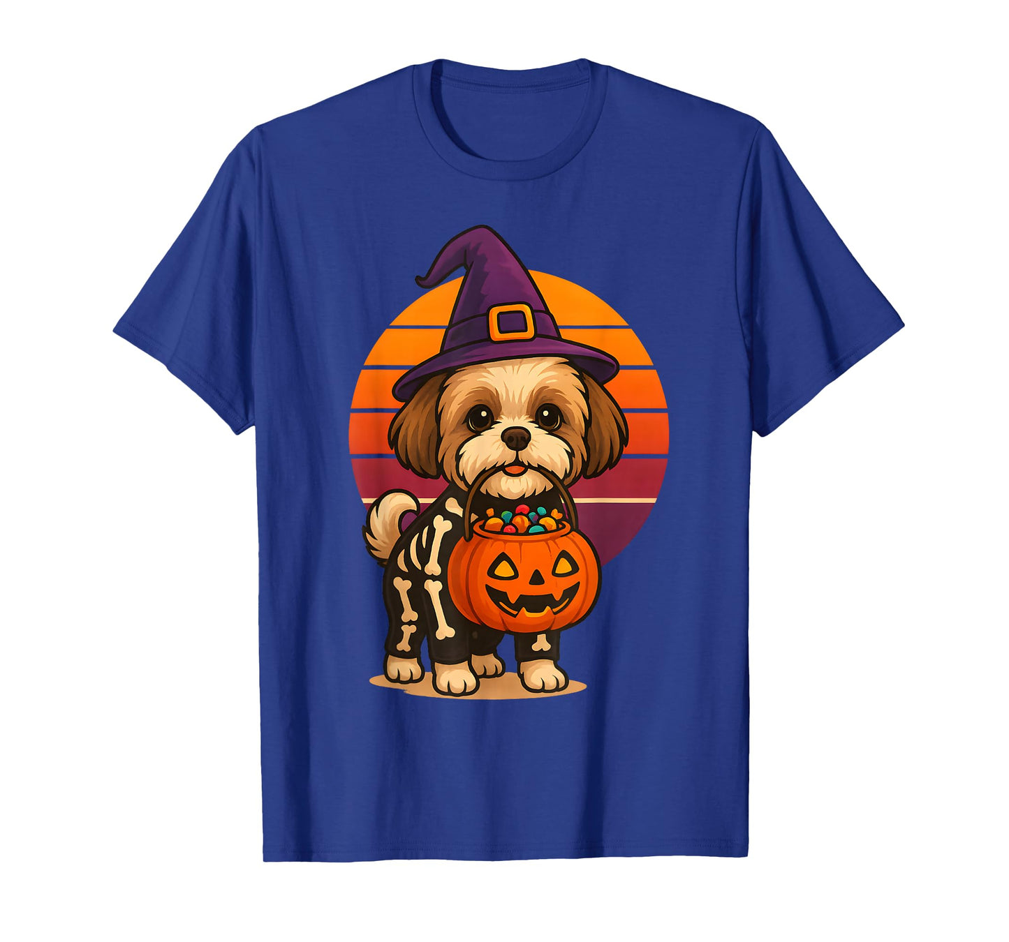 Shih Tzu Dog Halloween Spooky Skeleton Trick or Treat T-Shirt