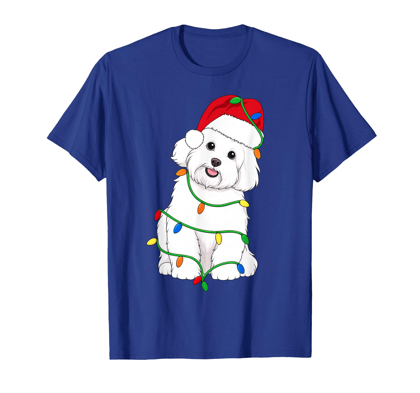 Maltese Dog Christmas Tree Lights Holiday Dog Lover T-Shirt